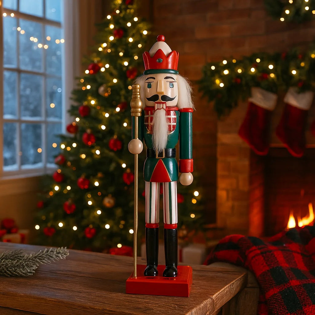 Cereo - Schiaccianoci in legno per Natale con corona nera