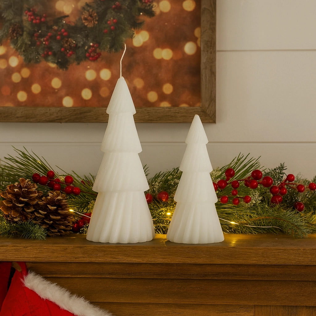 Larix - Set 2 candele natalizie bianche a forma di albero