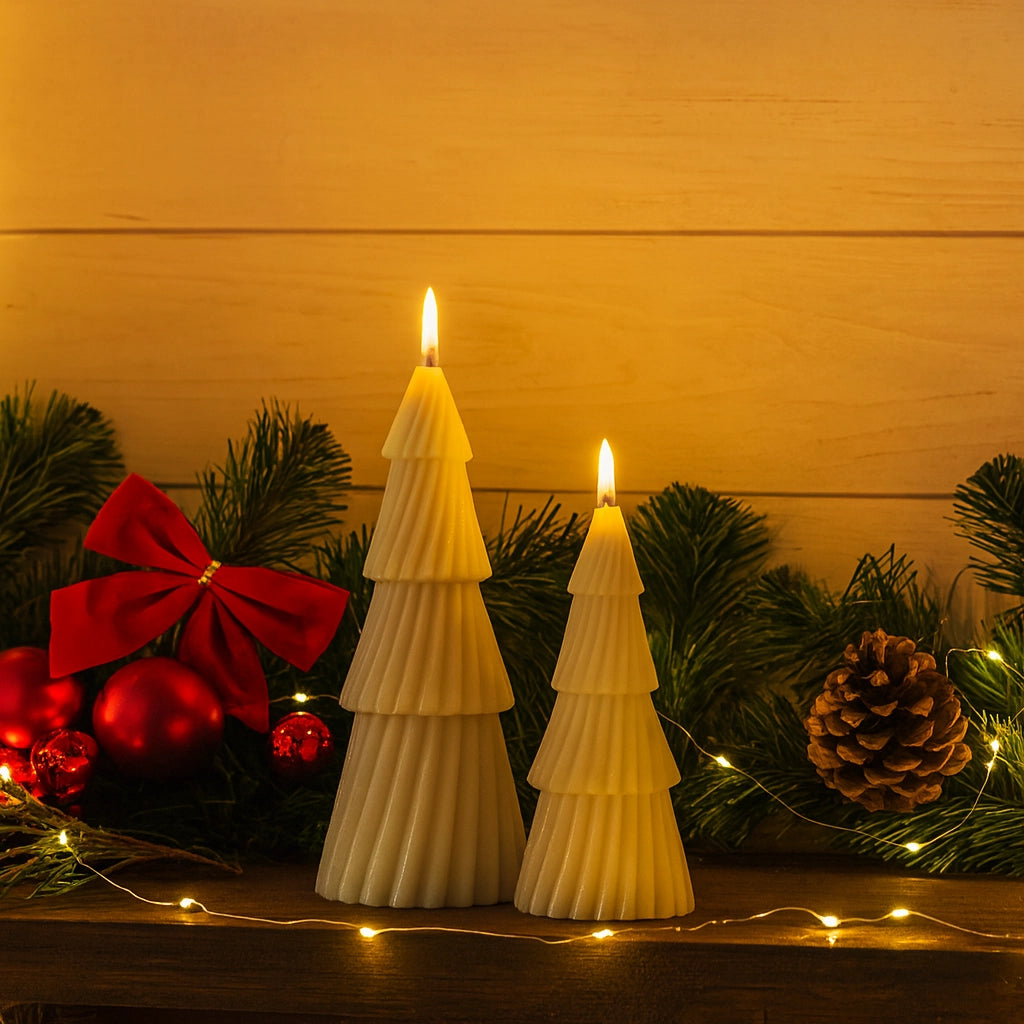 Elowen - Set 2 candele beige per decorazioni natalizie