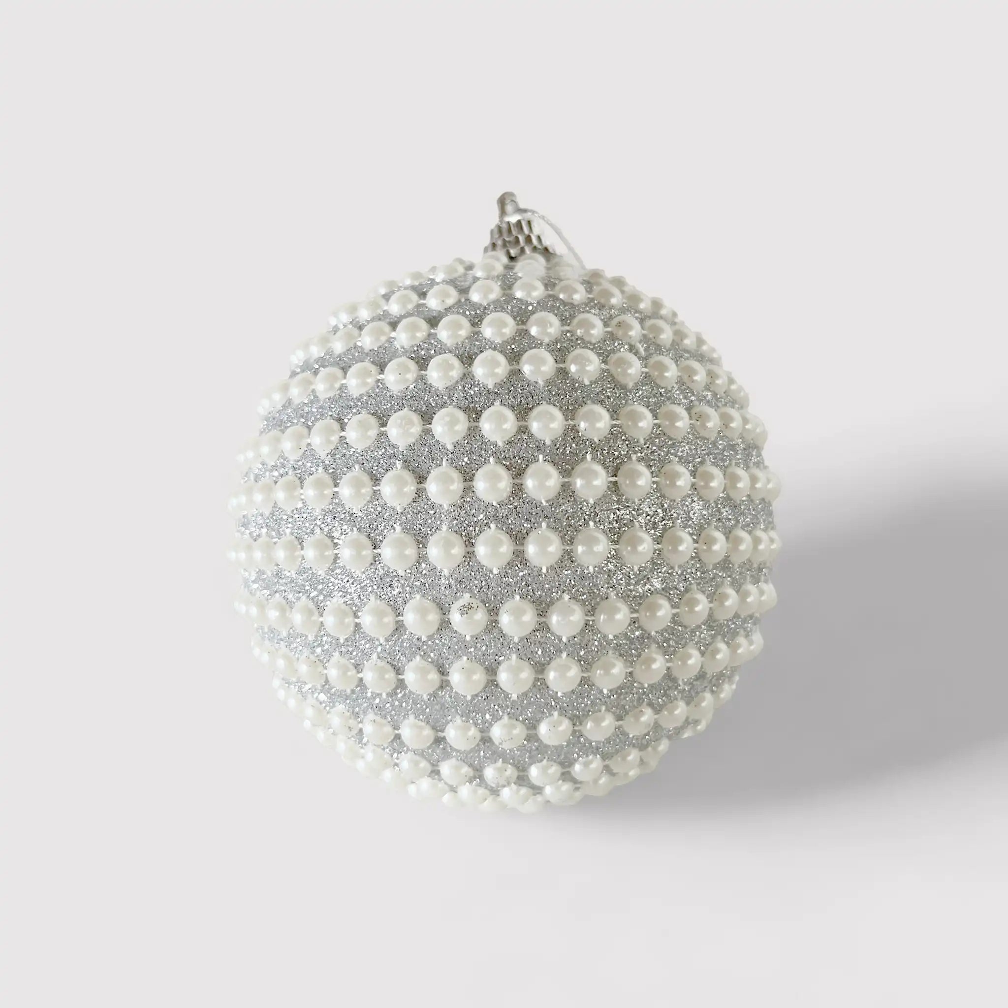 Fragea - 4 sfere di Natale grandi con perle color argento