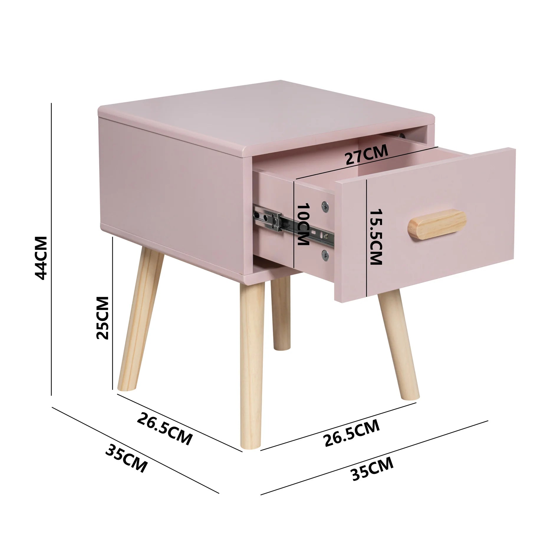 Enotera - Table de chevet rose pour chambre d'enfant avec 1 tiroir