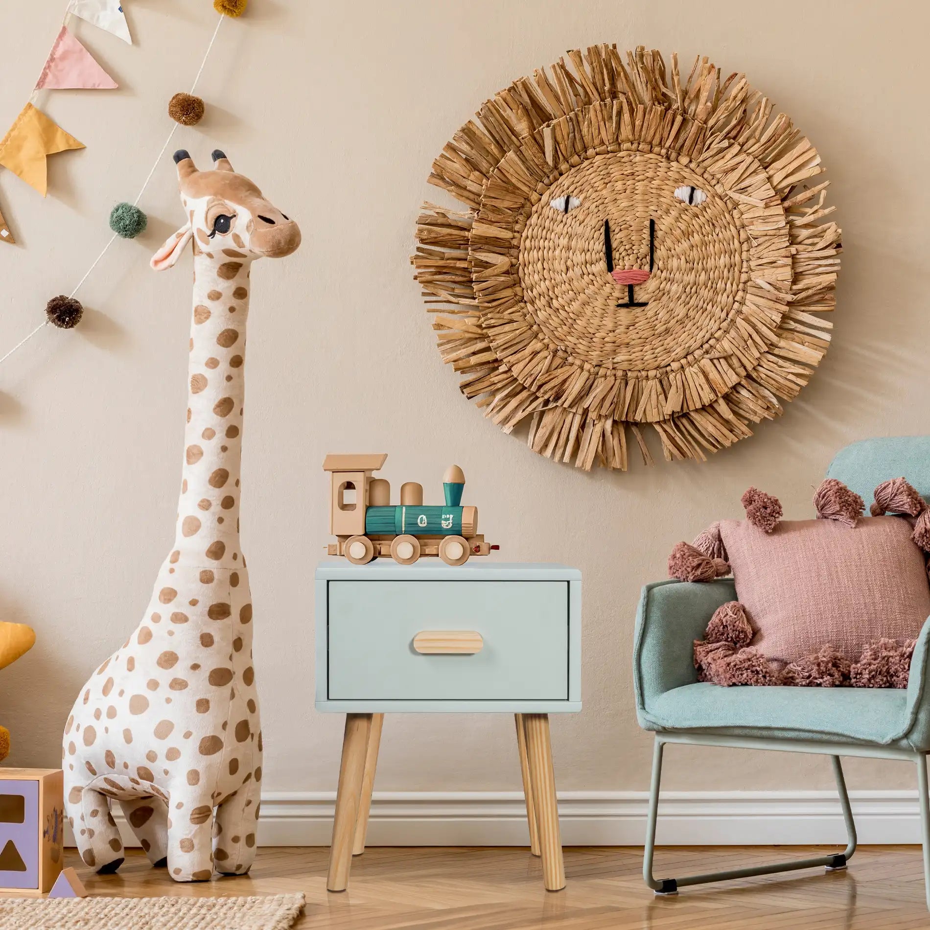 Picea - Comodino verde con 1 cassetto per camera dei bimbi