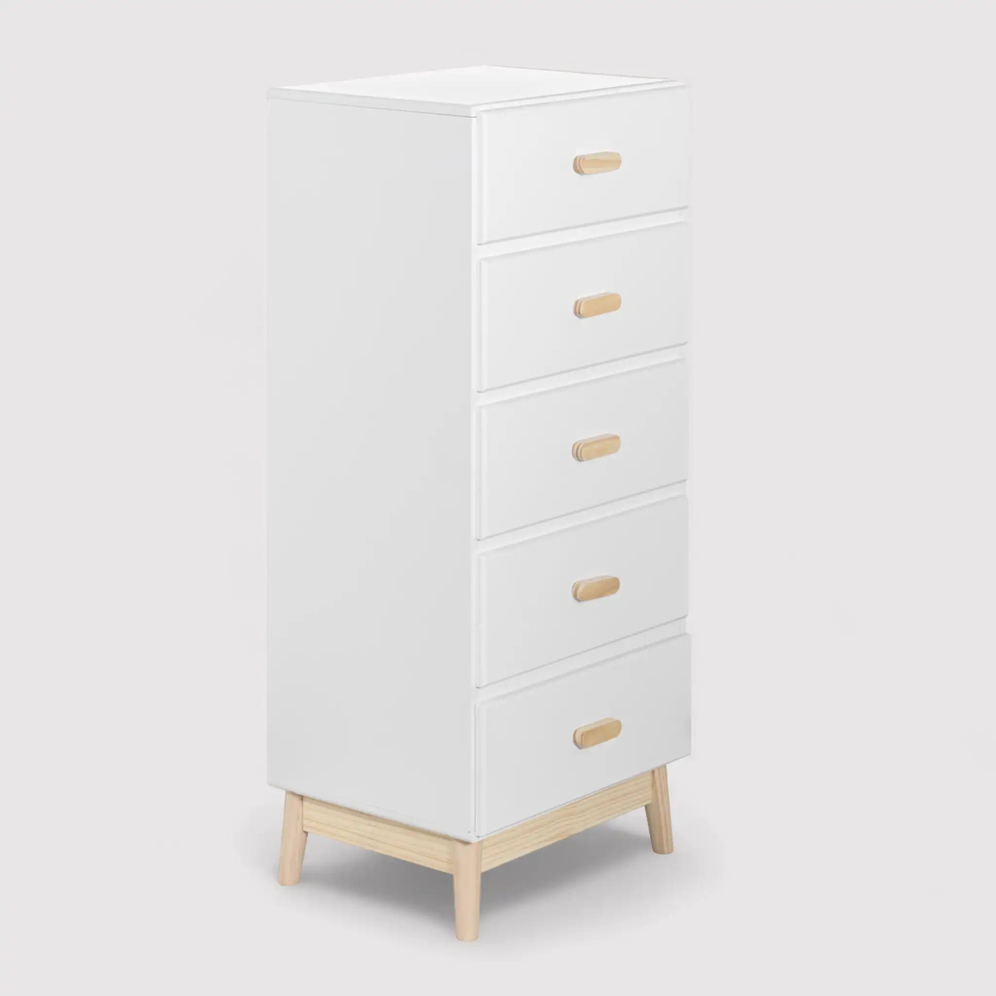 Myristica - Cassettiera bianca per cameretta con 5 cassetti