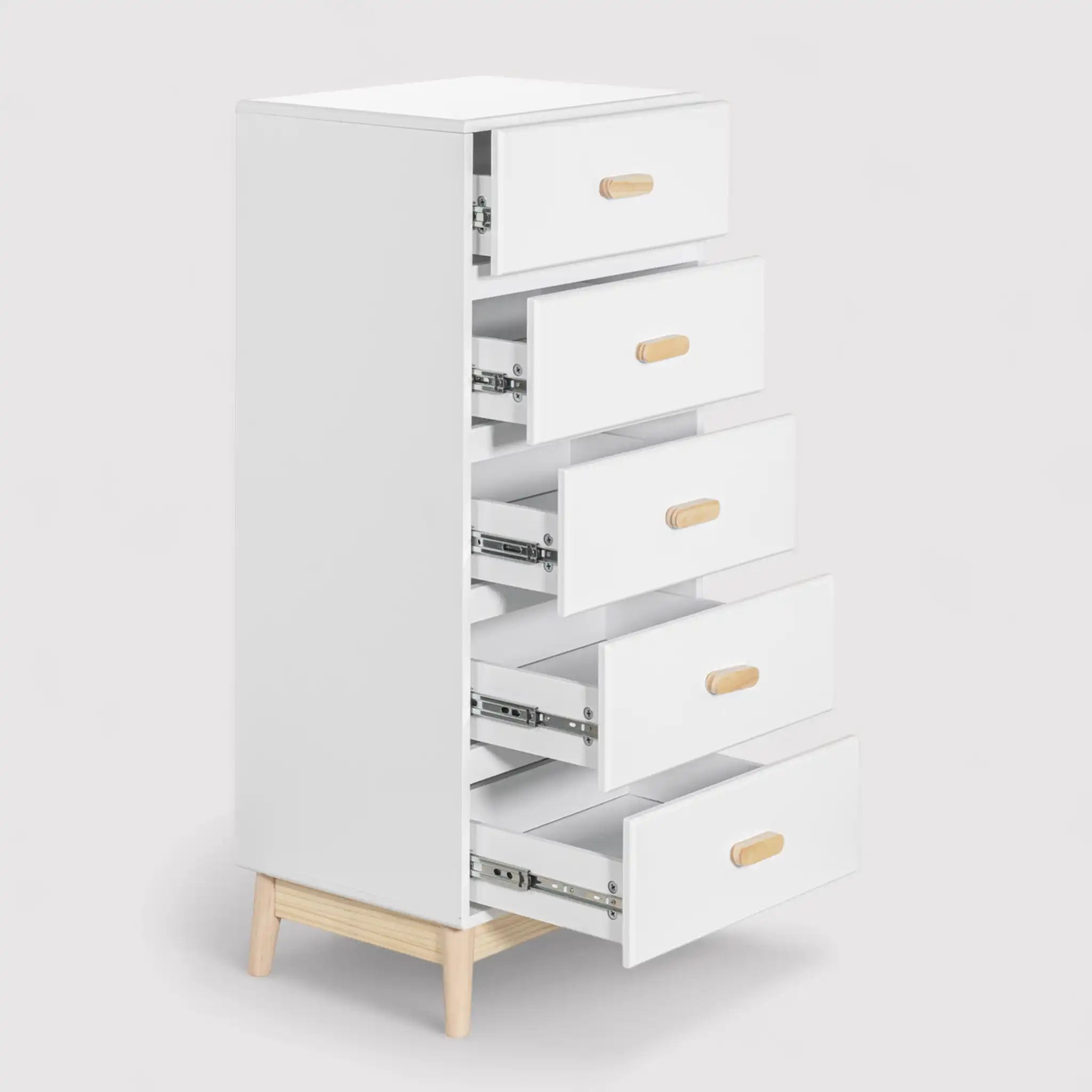 Myristica - Cassettiera bianca per cameretta con 5 cassetti