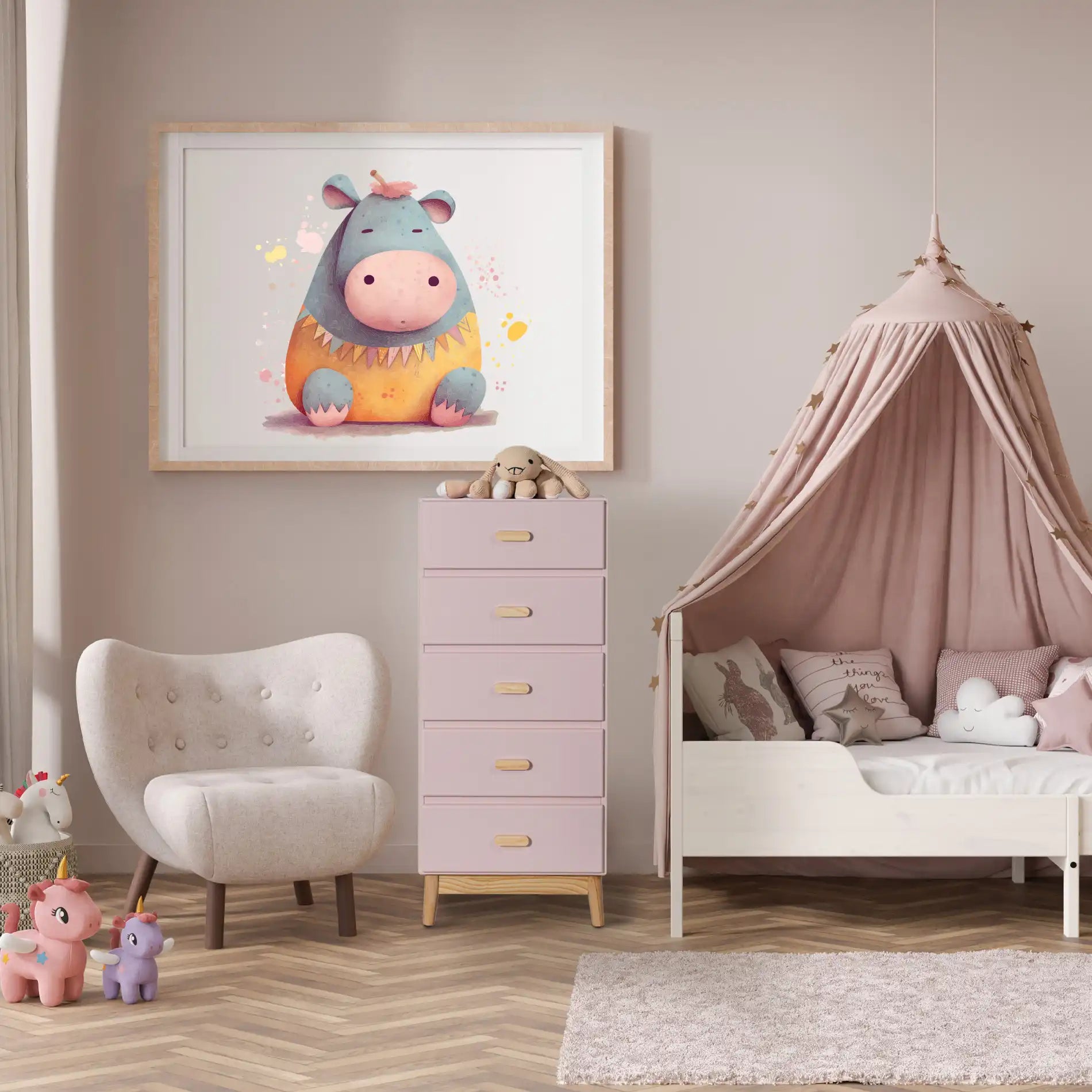 Orchidea - Cassettiera rosa per cameretta montessoriana