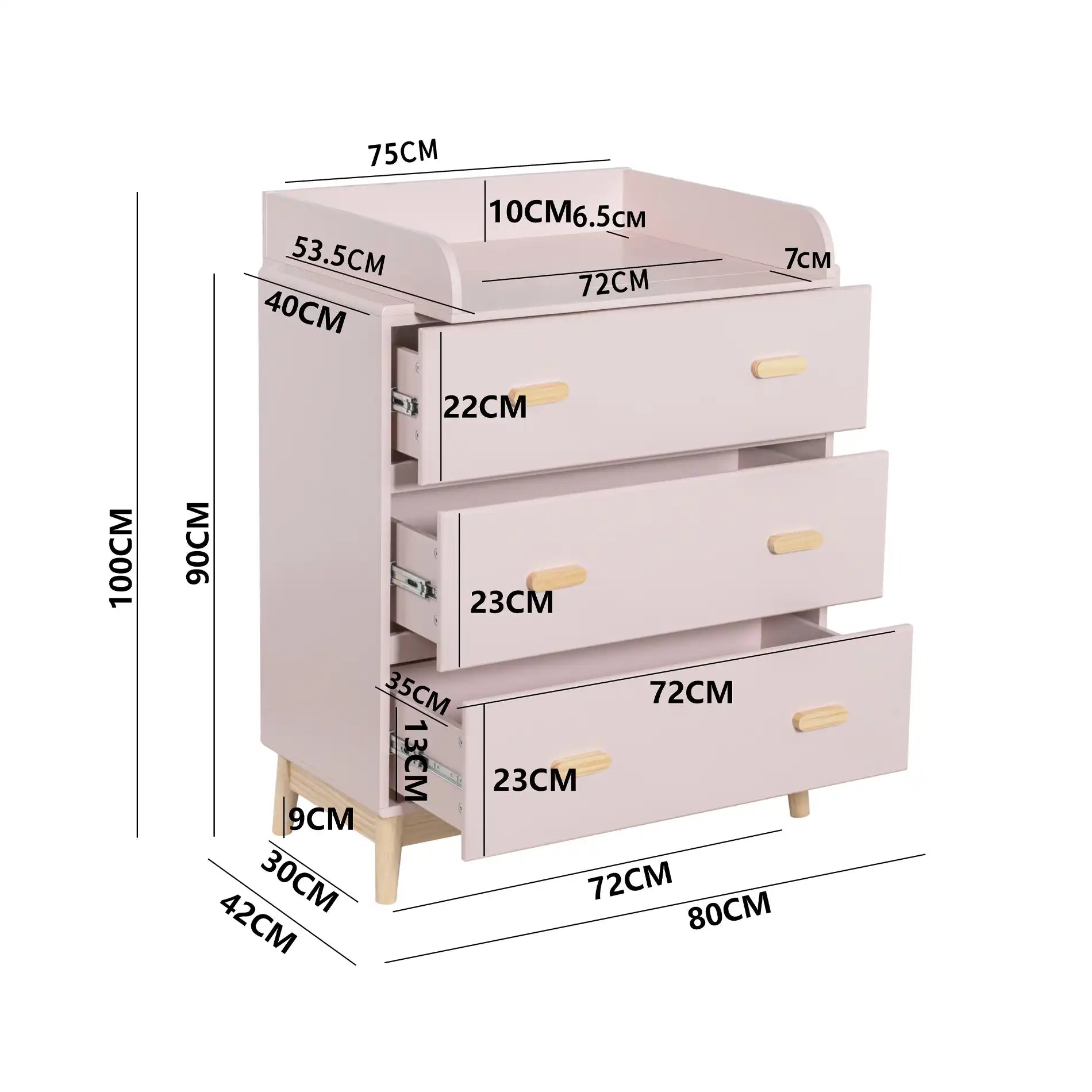 Crossandra - Meuble avec table à langer et 3 tiroirs