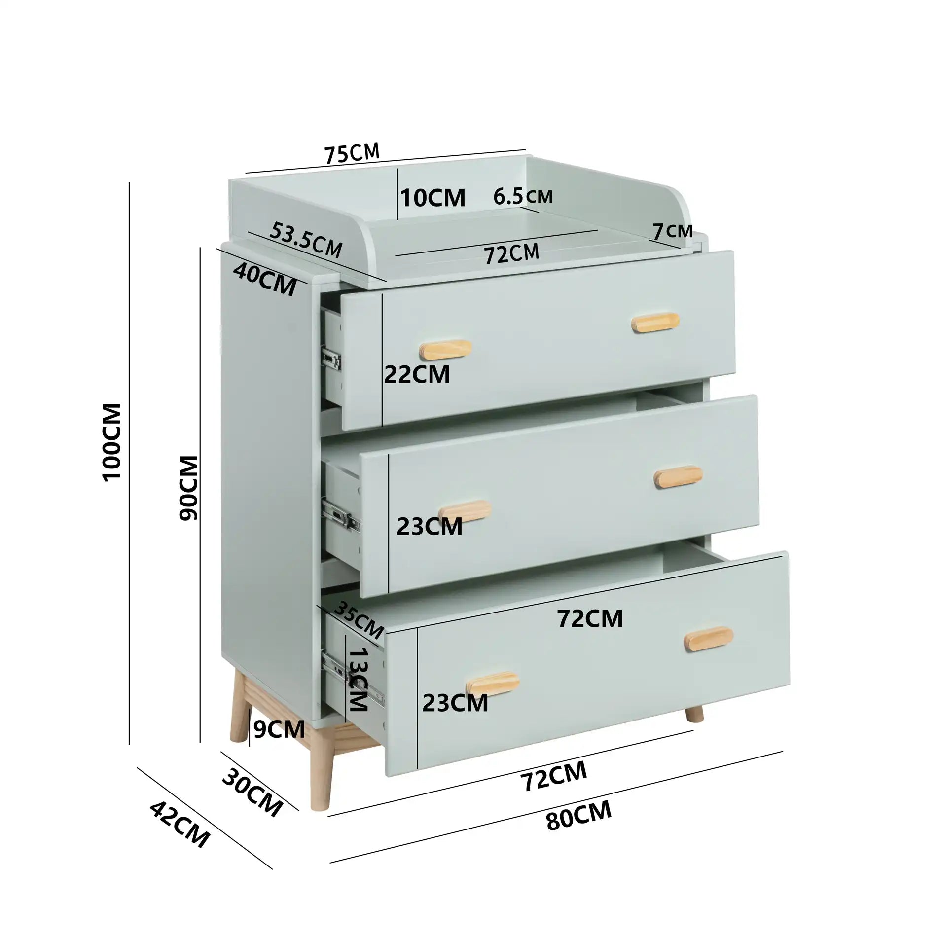 Tessen - Gabinete con cambiador removible y 3 cajones