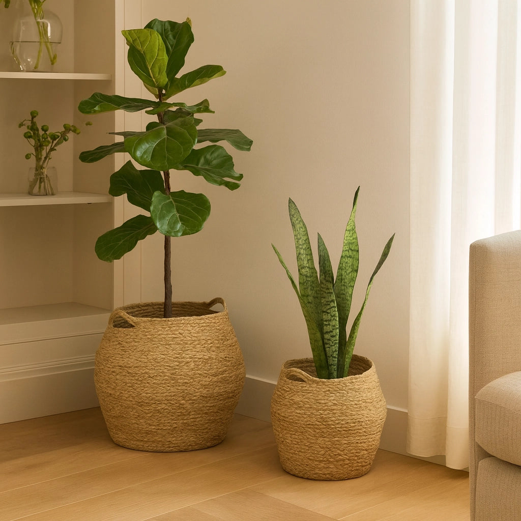 Parota - Set di 2 ceste contenitori marroni in alga marina intrecciata