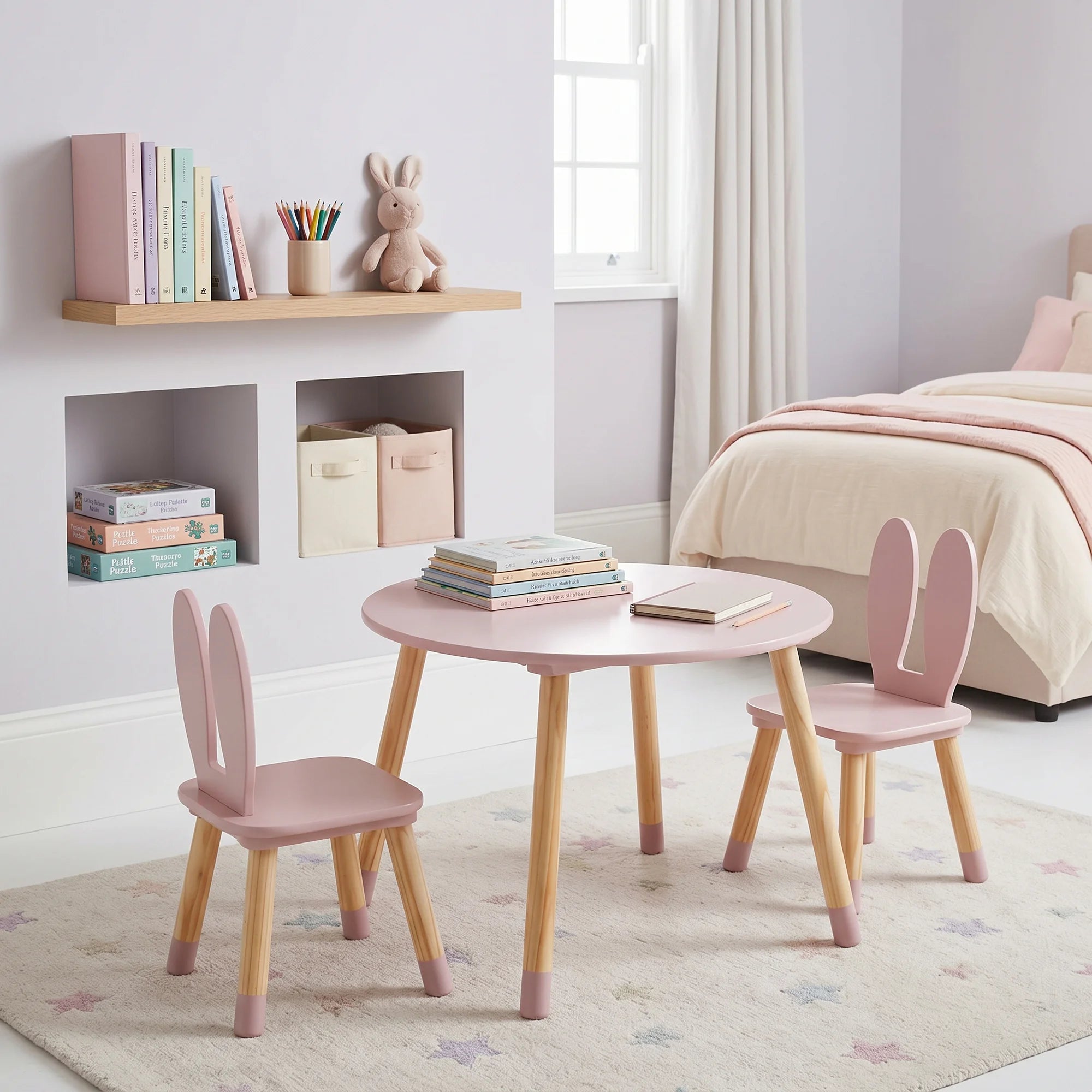 Hely - Set tavolino e 2 seggiole rosa per bambini