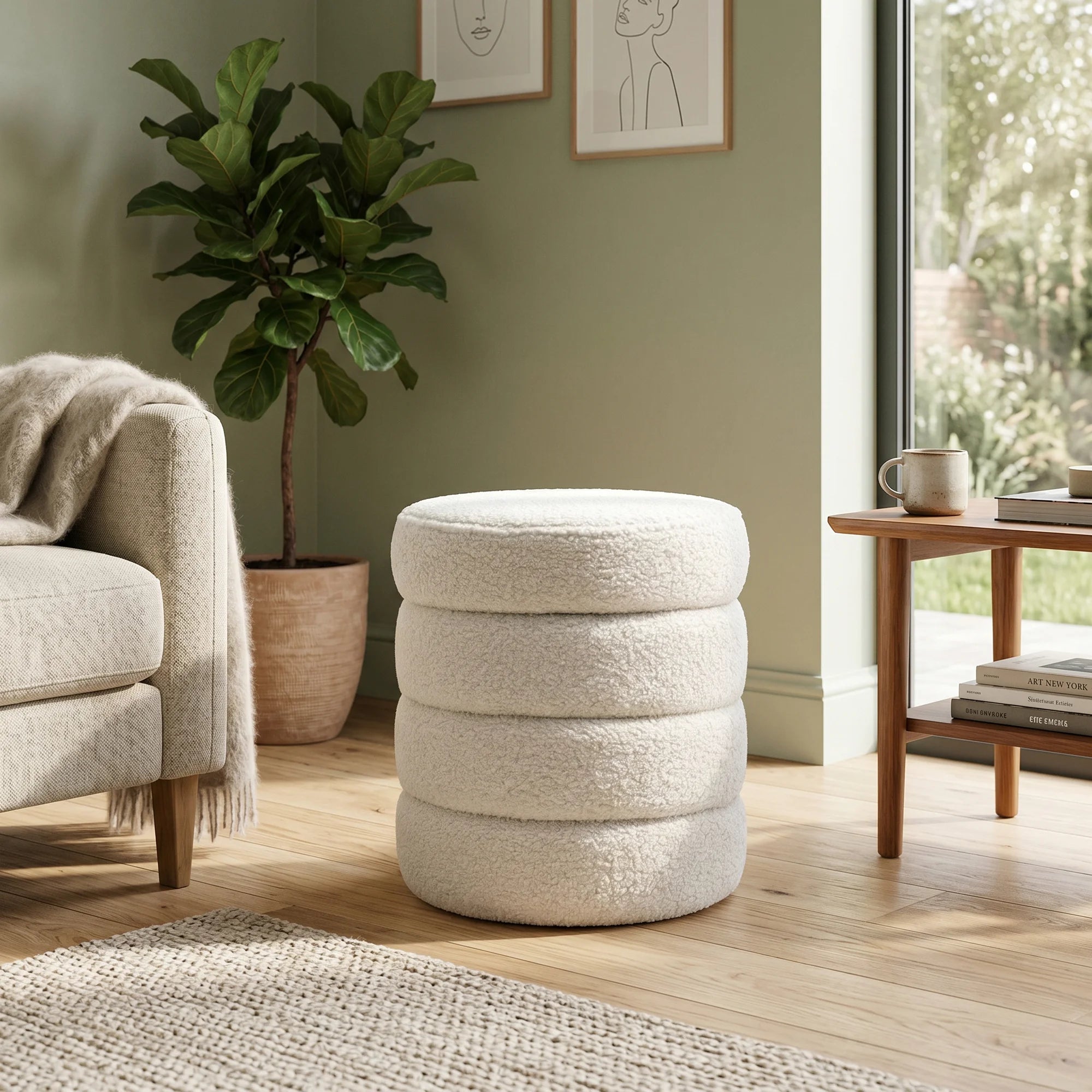 Uxi - Pouf tondo contenitore bianco per salotto