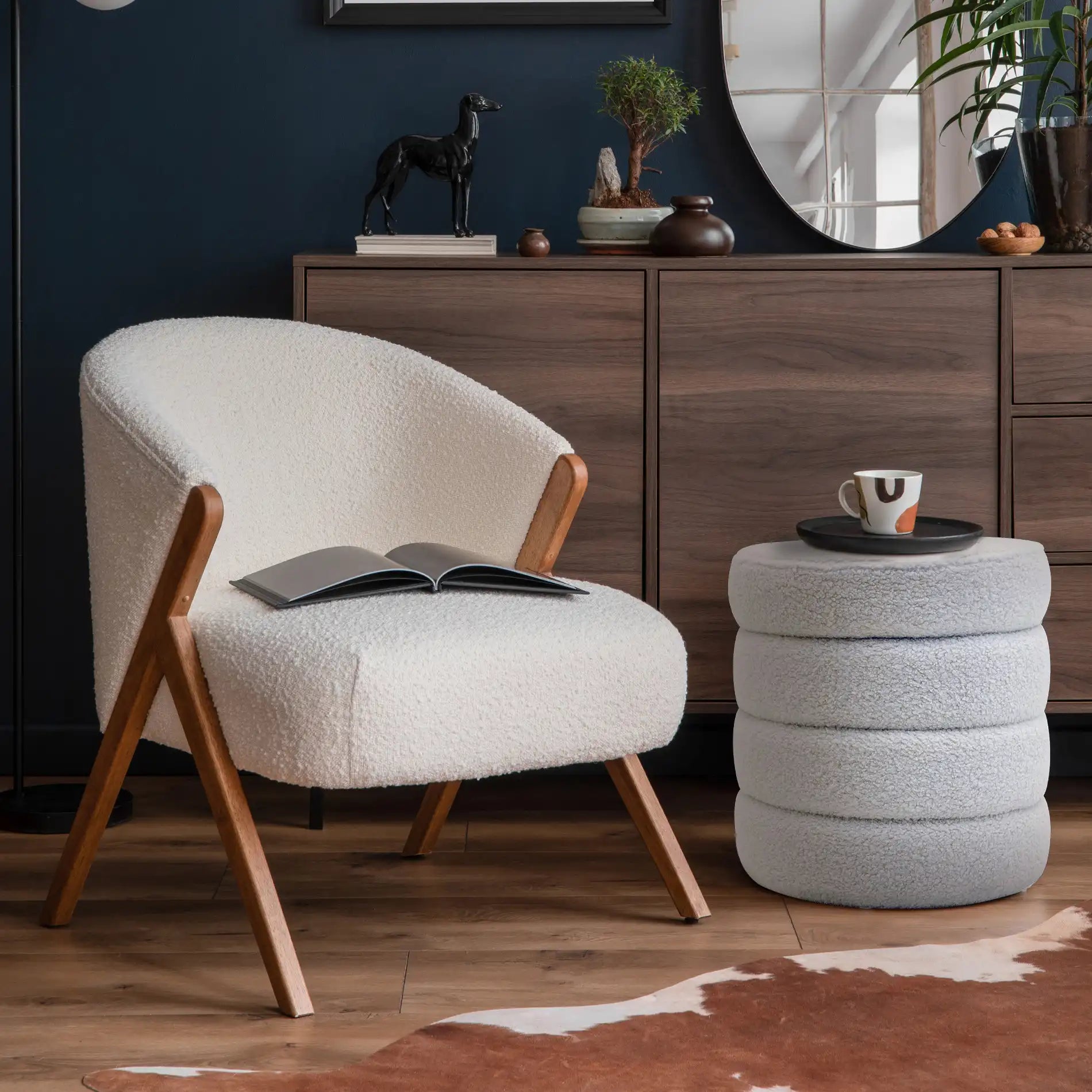 Uxi - Pouf tondo contenitore bianco per salotto