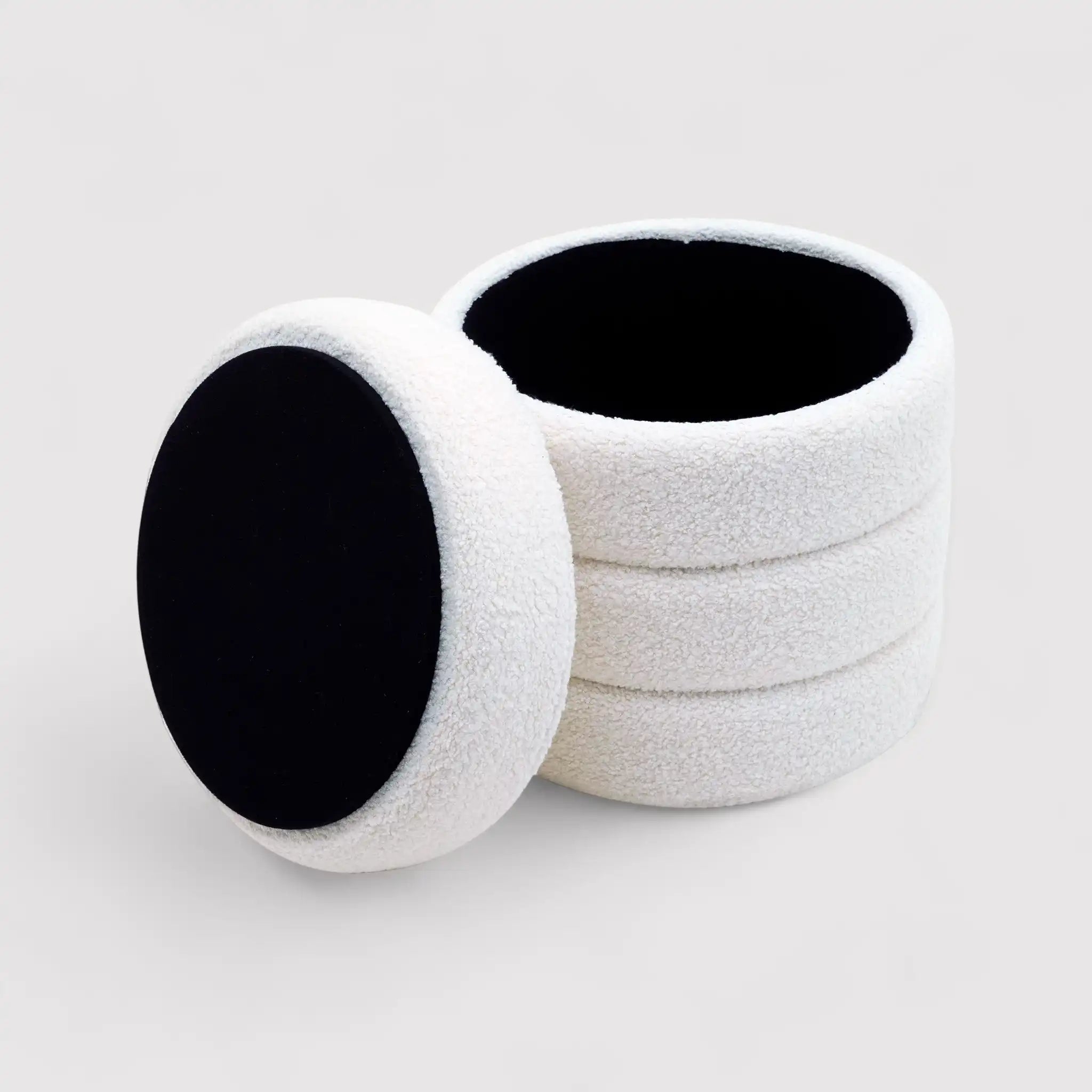 Uxi - Pouf tondo contenitore bianco per salotto