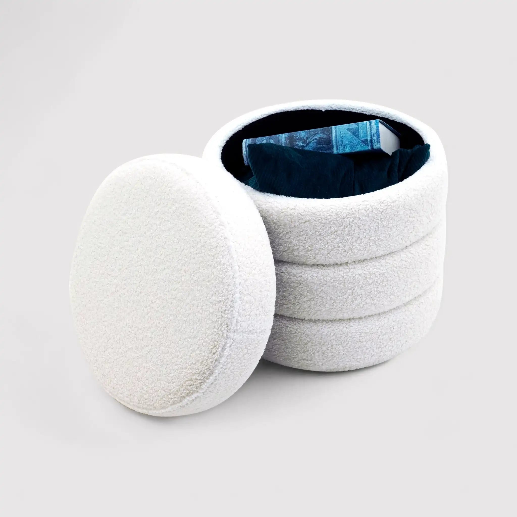 Uxi - Pouf tondo contenitore bianco per salotto
