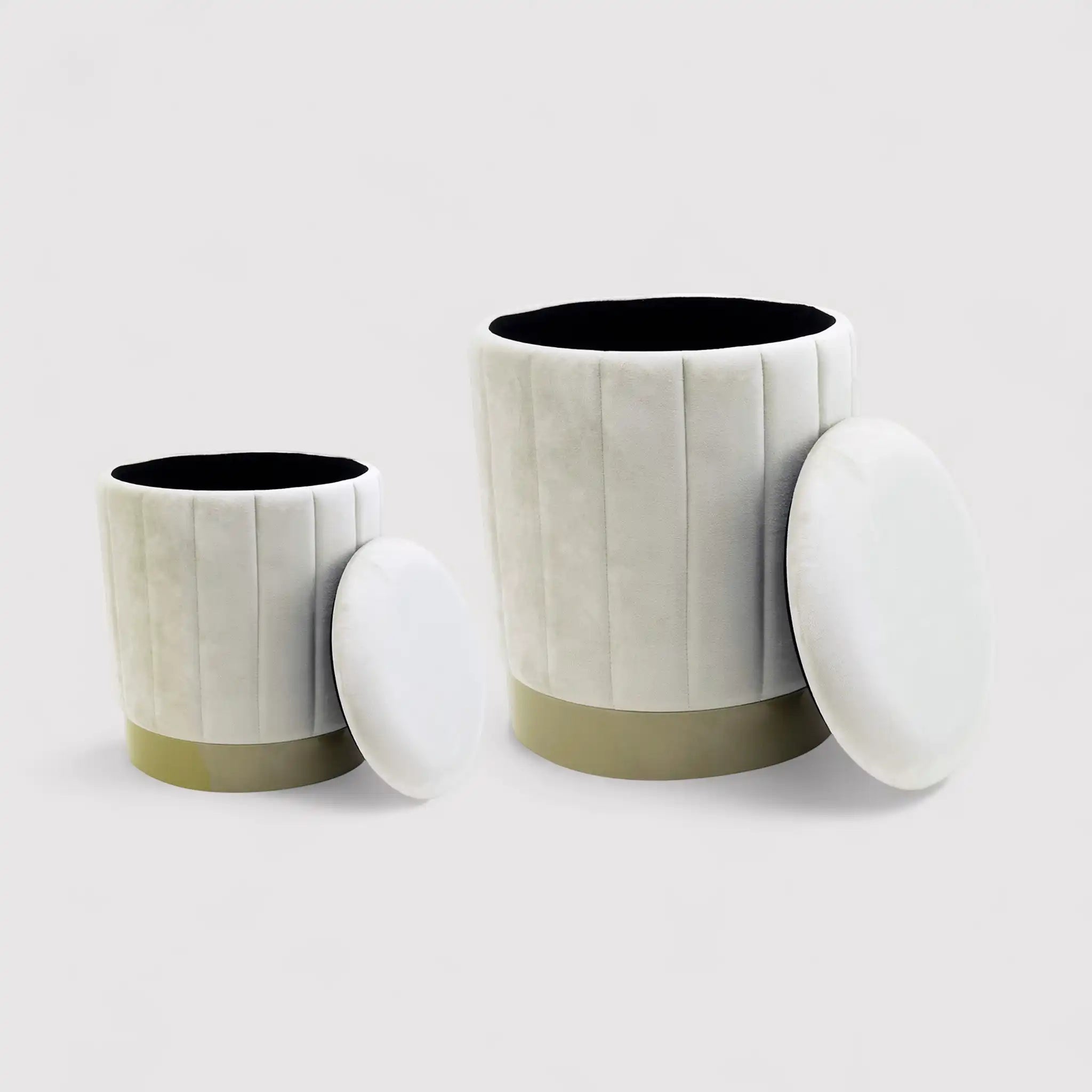 Okome - Set di 2 pouf sgabelli bianchi con contenitore