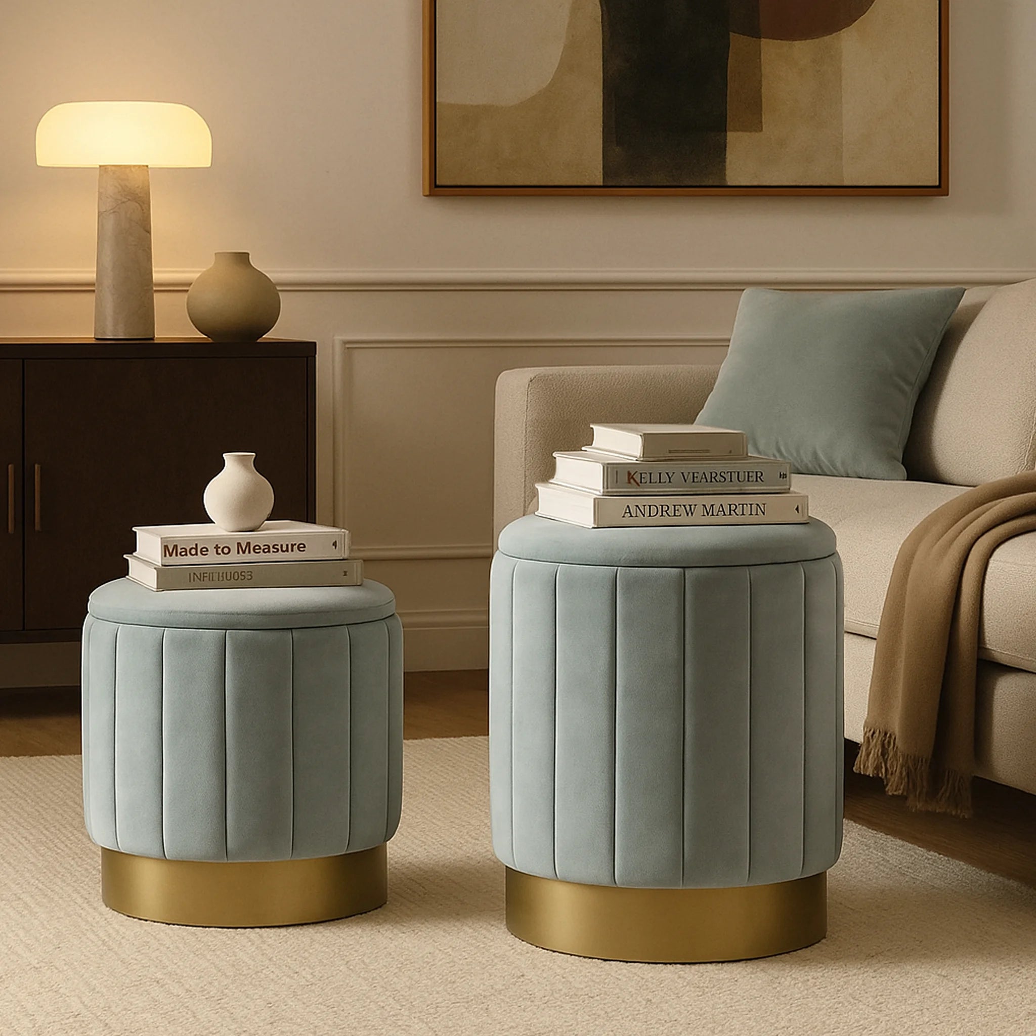 Avelos - Set di 2 pouf grigi con vano contenitore