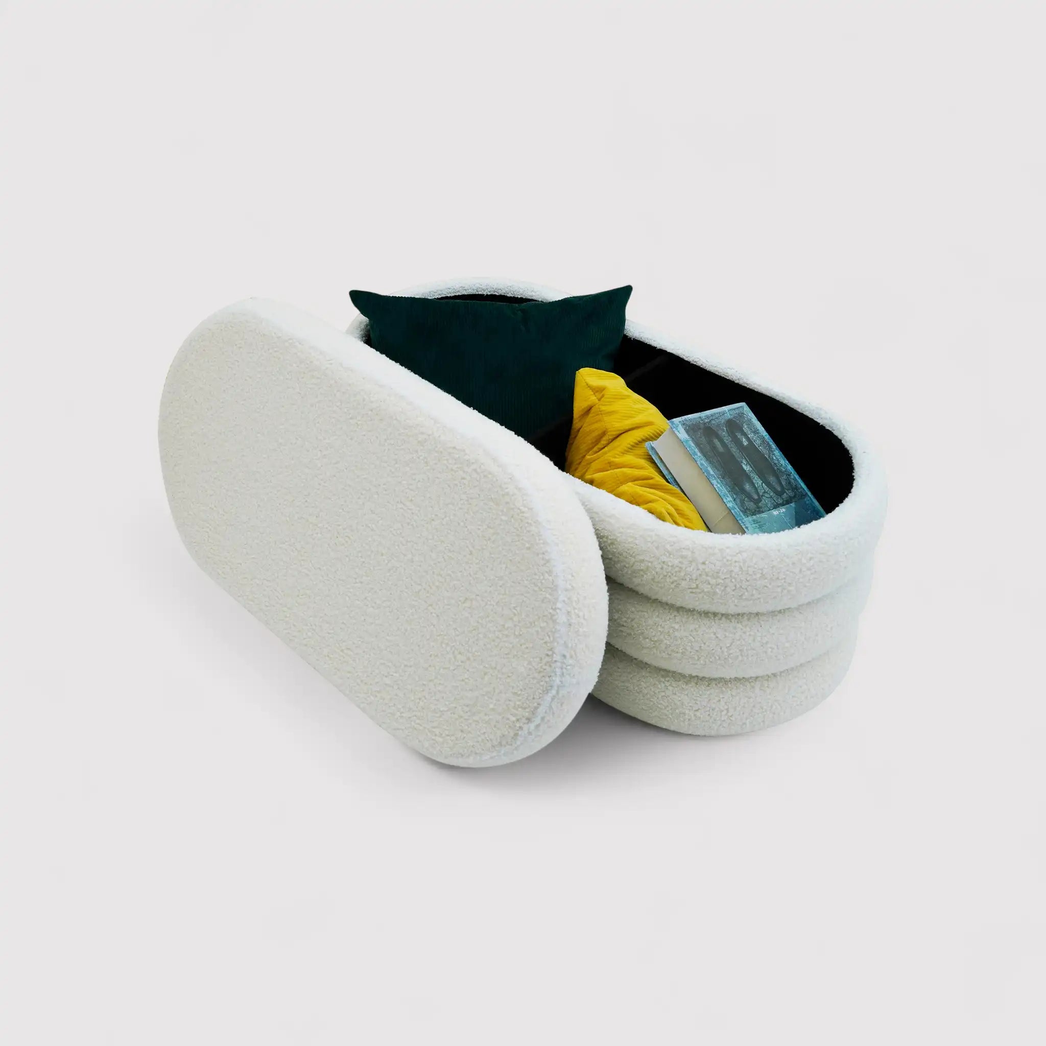 Rambeh - Pouf ovale contenitore bianco in stile moderno