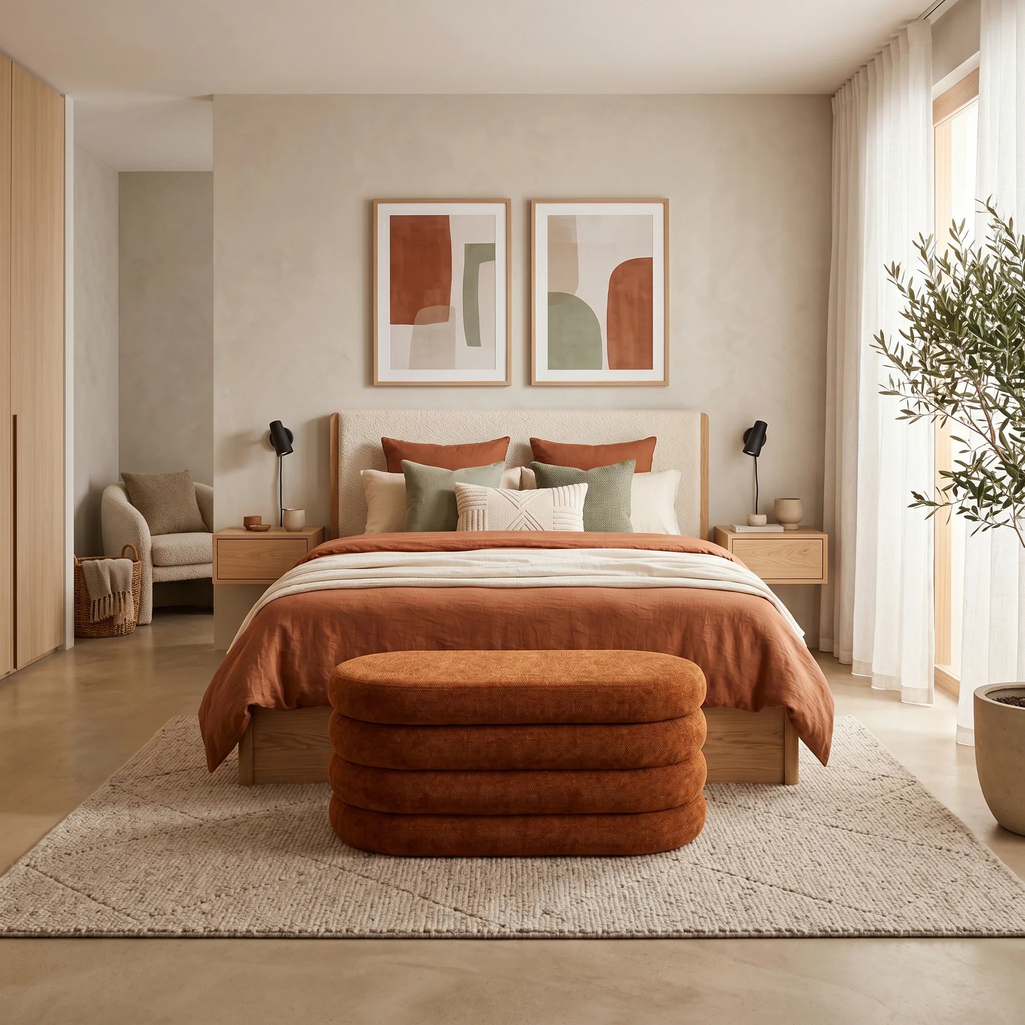 Olinia - Pouf lungo contenitore arancione scuro
