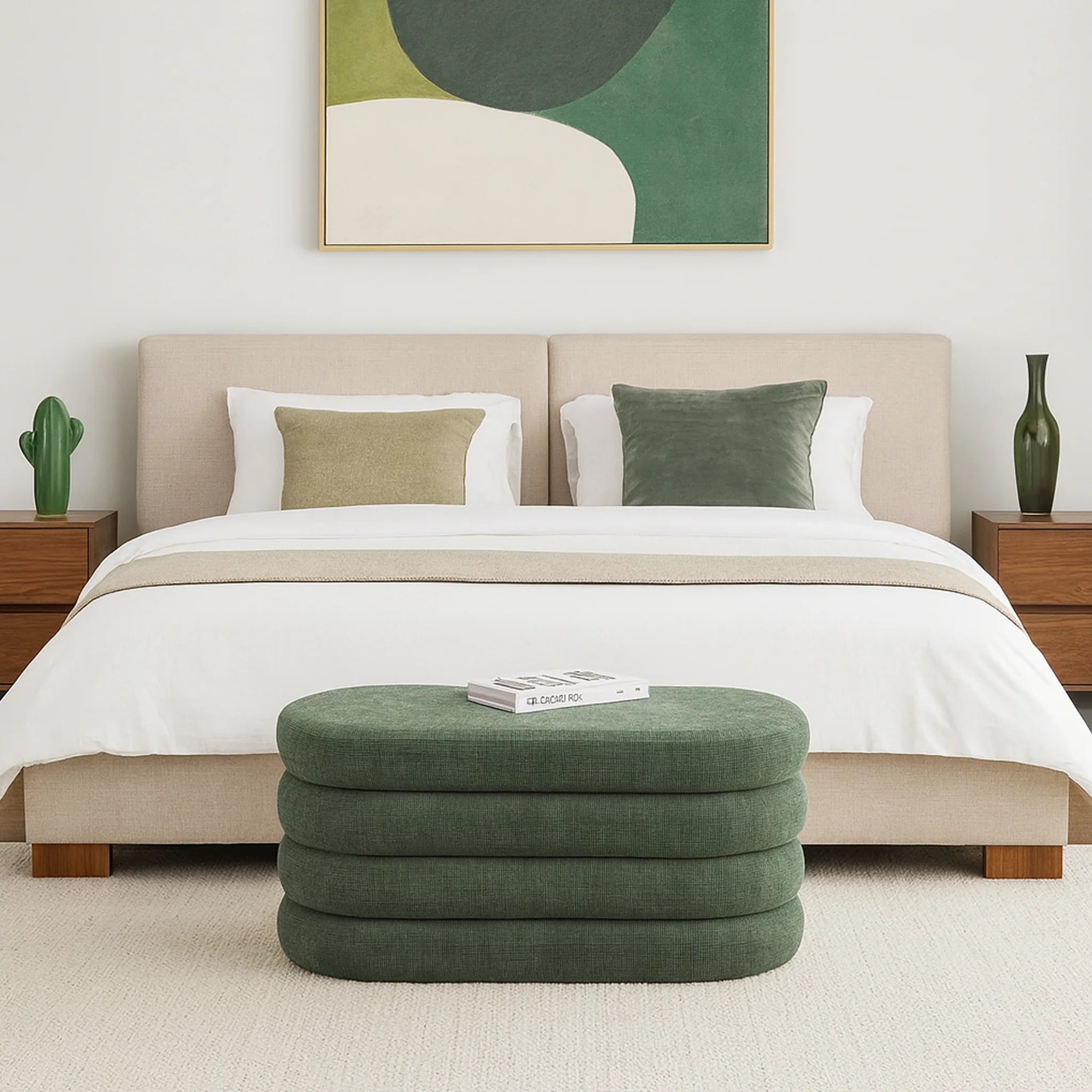 Zeytin - Pouf contenitore ovale verde scuro per salotto