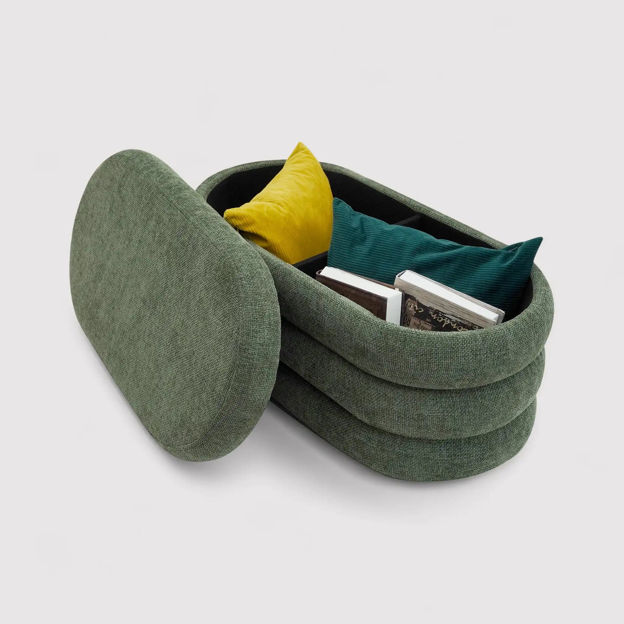 Zeytin - Pouf contenitore ovale verde scuro per salotto