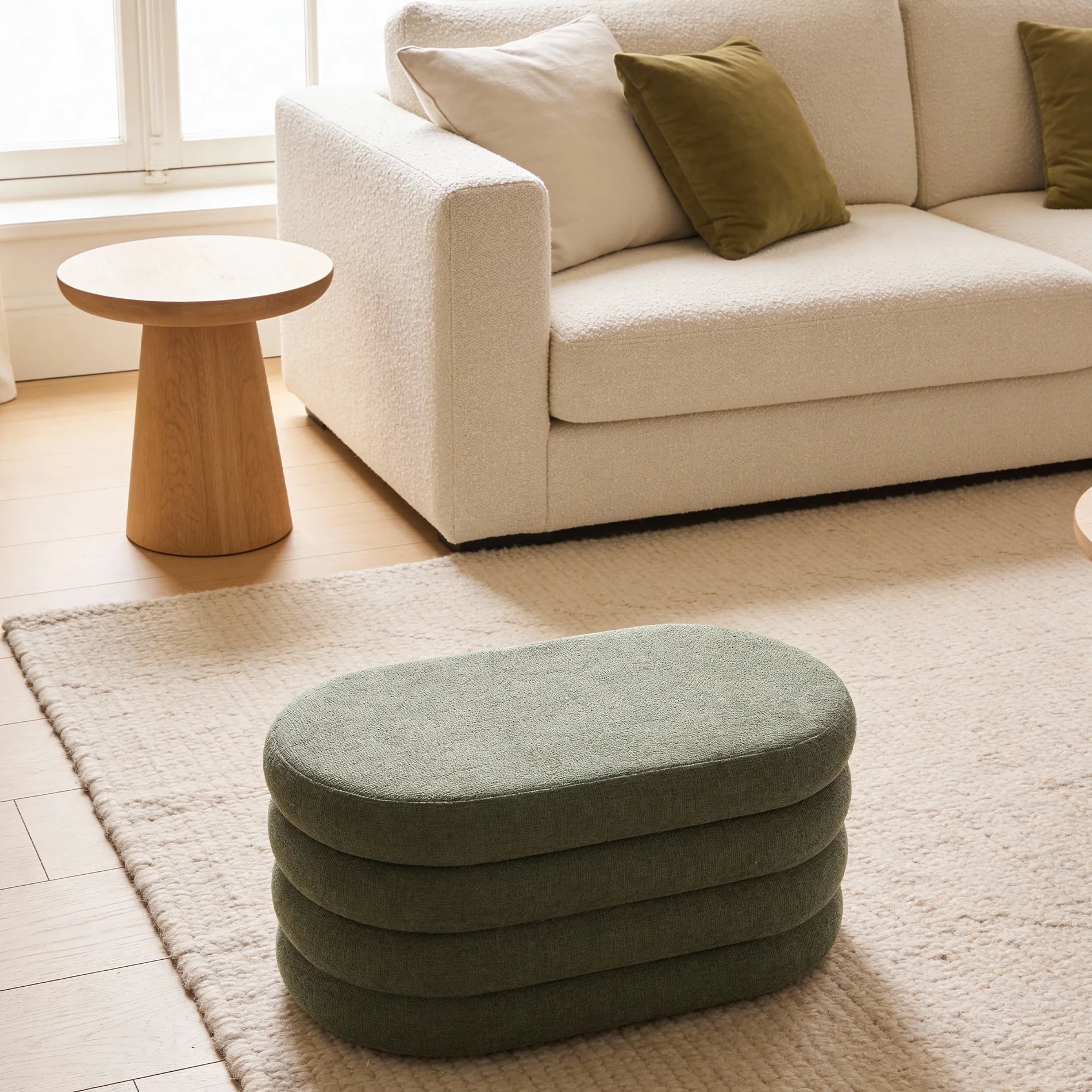 Zeytin - Pouf contenitore ovale verde scuro per salotto
