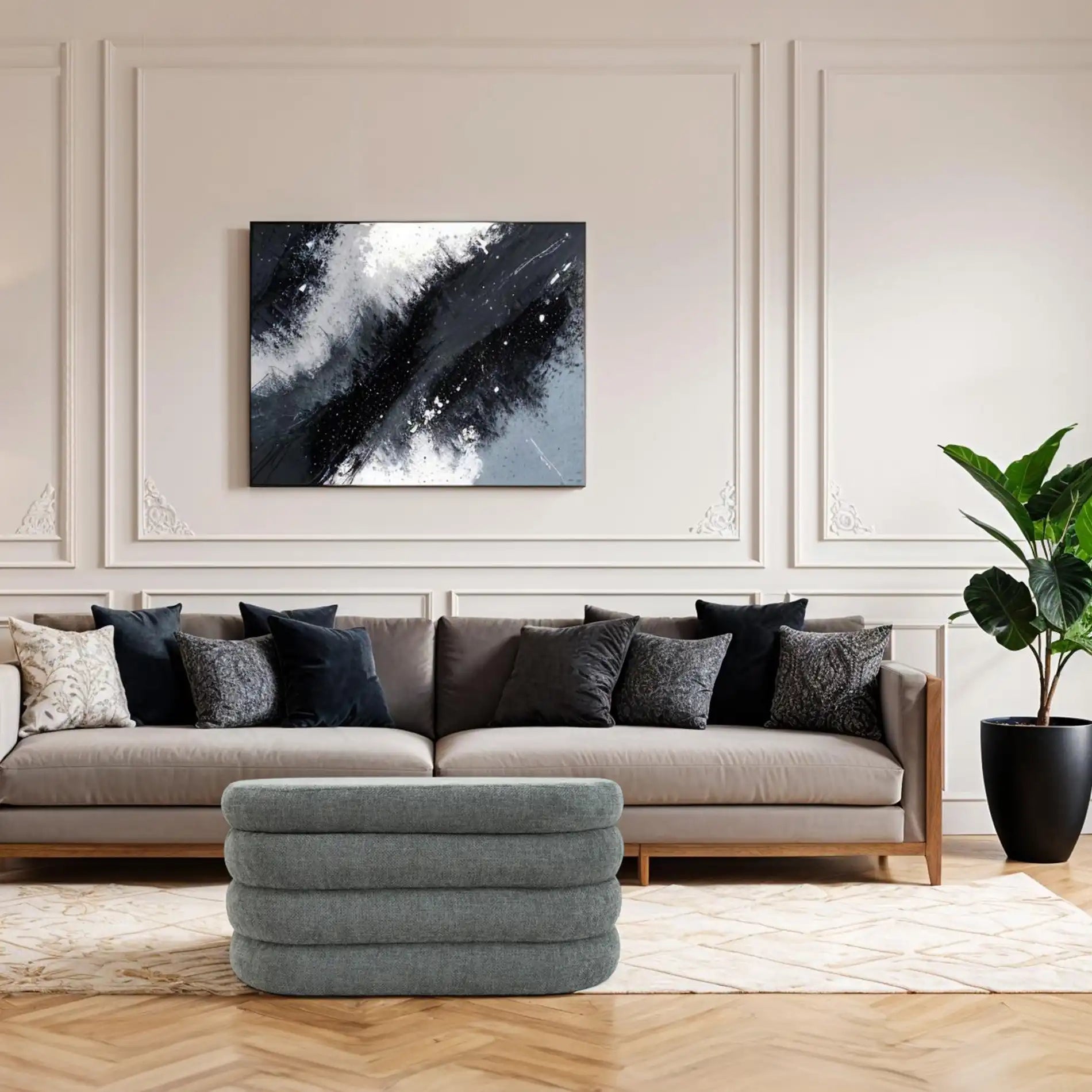 Fagus - Pouf baule ovale grigio in stile moderno