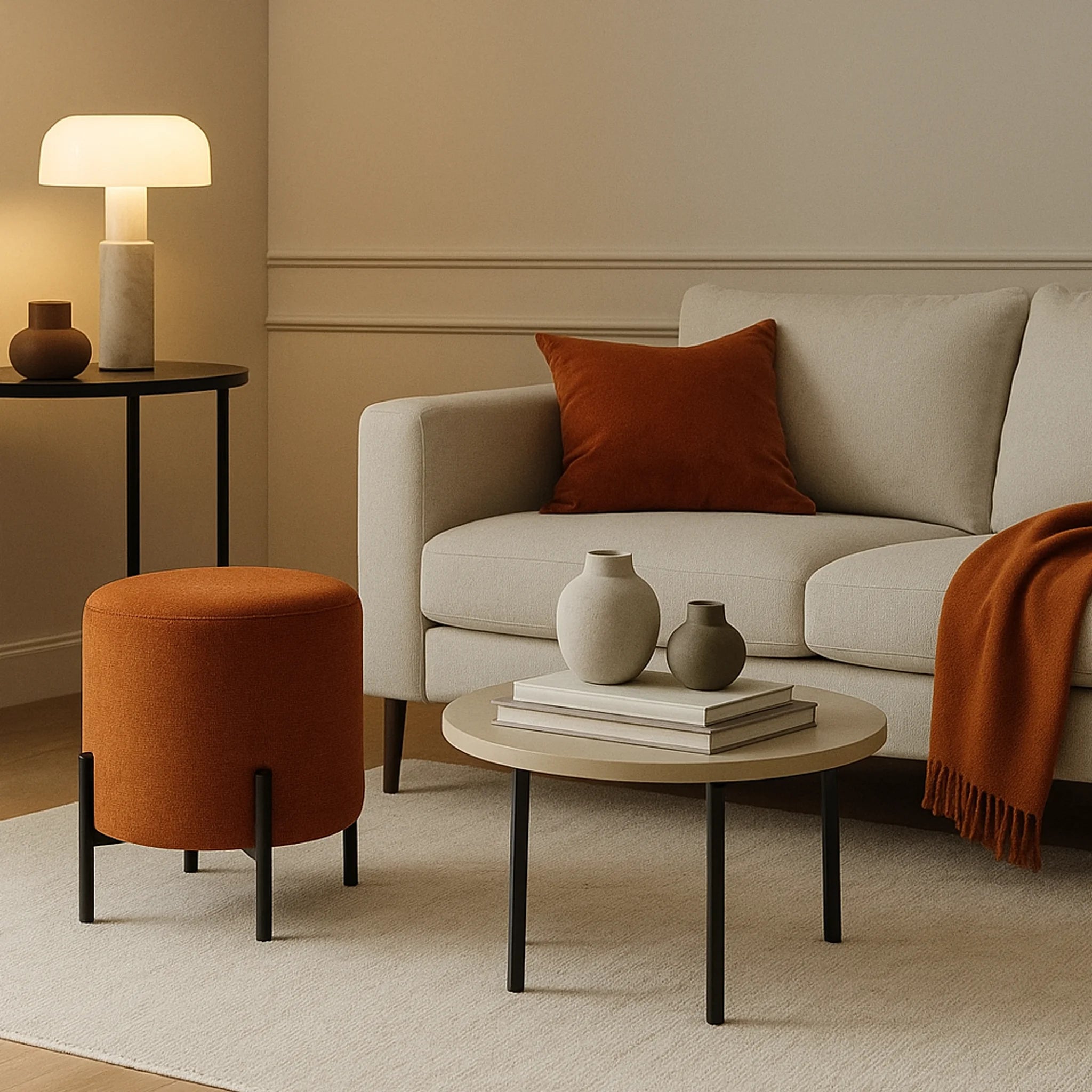 Semal - Pouf rotondo arancione scuro in stile moderno