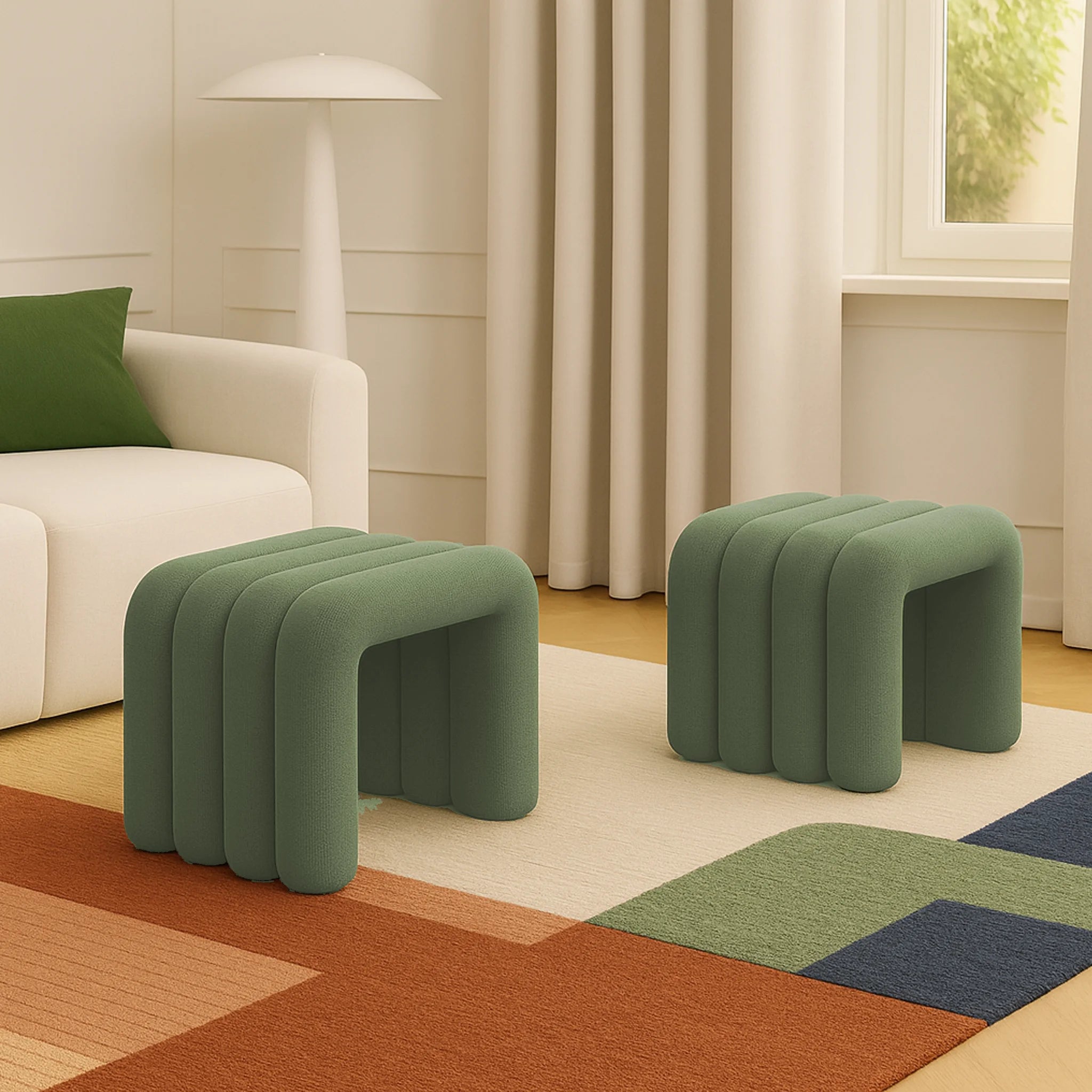 Bamya - Set 2 pouf decorativi di design verde scuro
