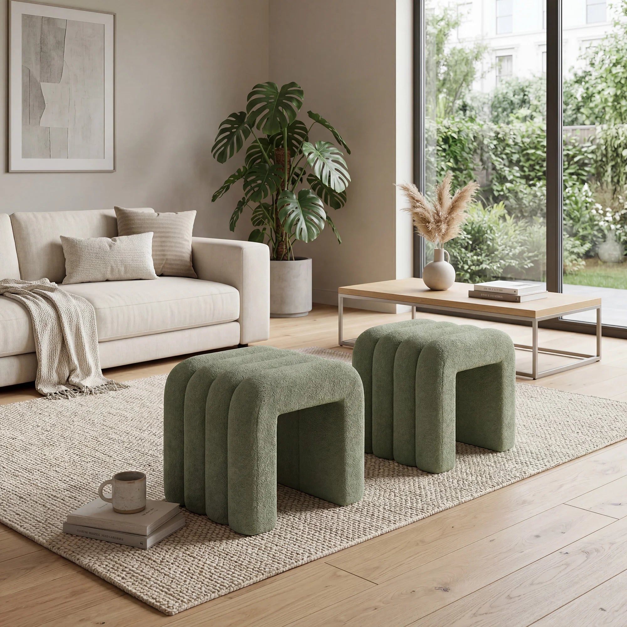 Bamya - Set 2 pouf decorativi di design verde scuro