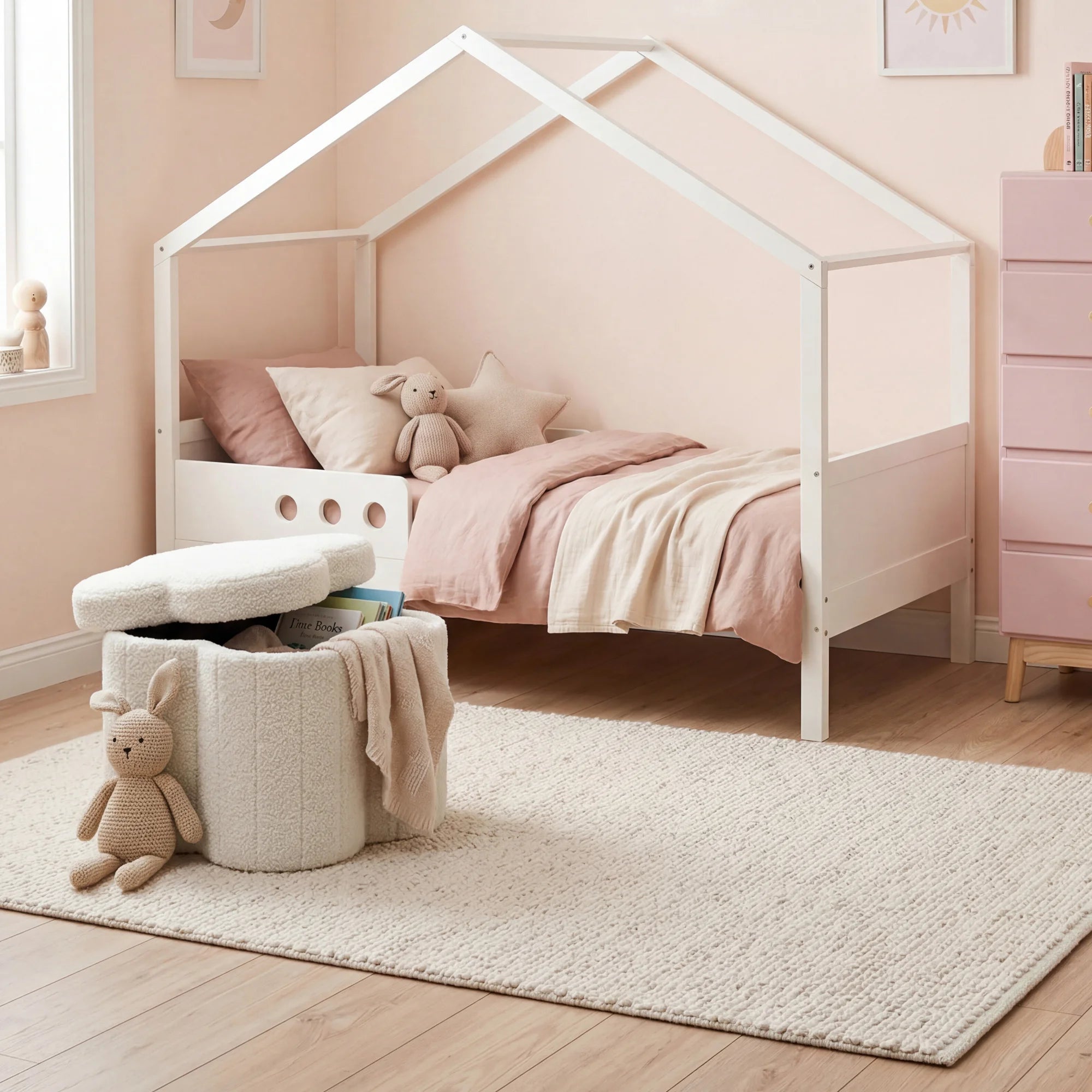 Sufra - Pouf contenitore bianco per cameretta a tema nuvola