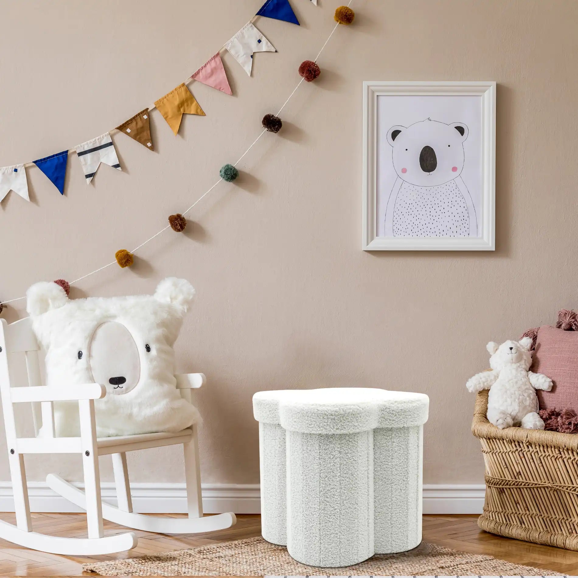 Sufra - Pouf contenitore bianco per cameretta a tema nuvola