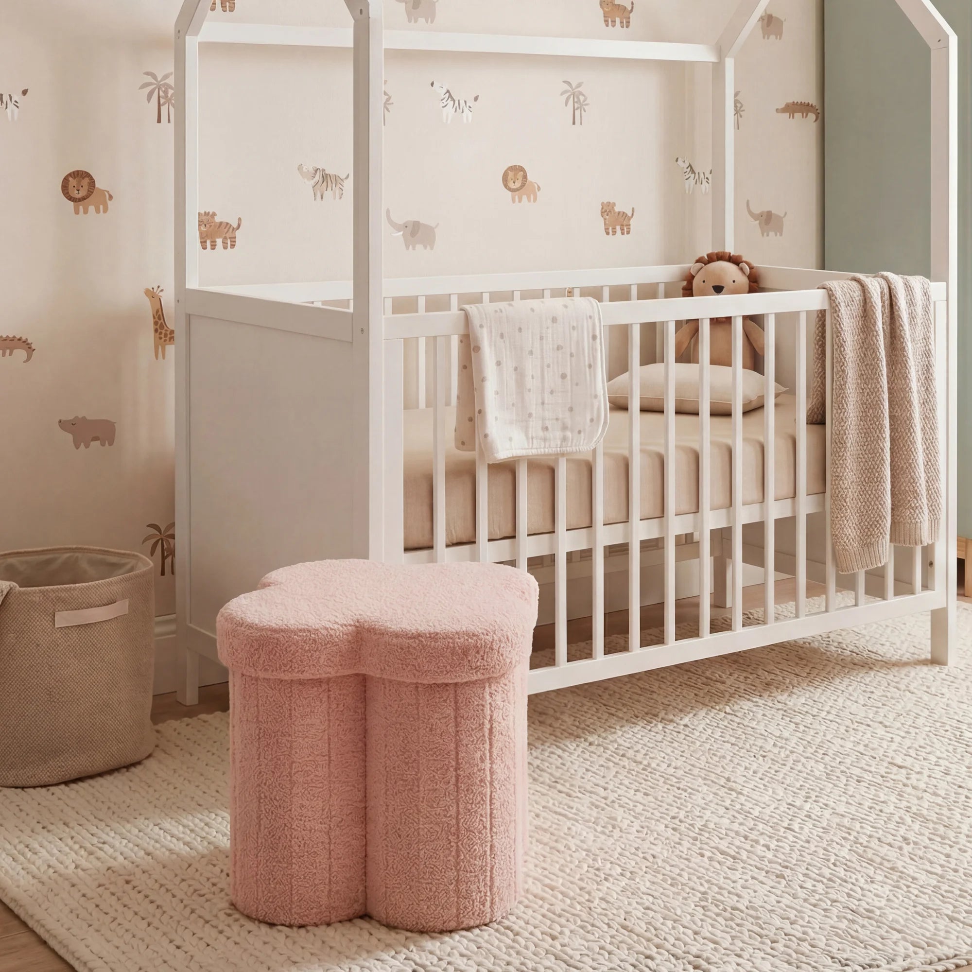 Hermal - Pouf rosa contenitore pieghevole per cameretta