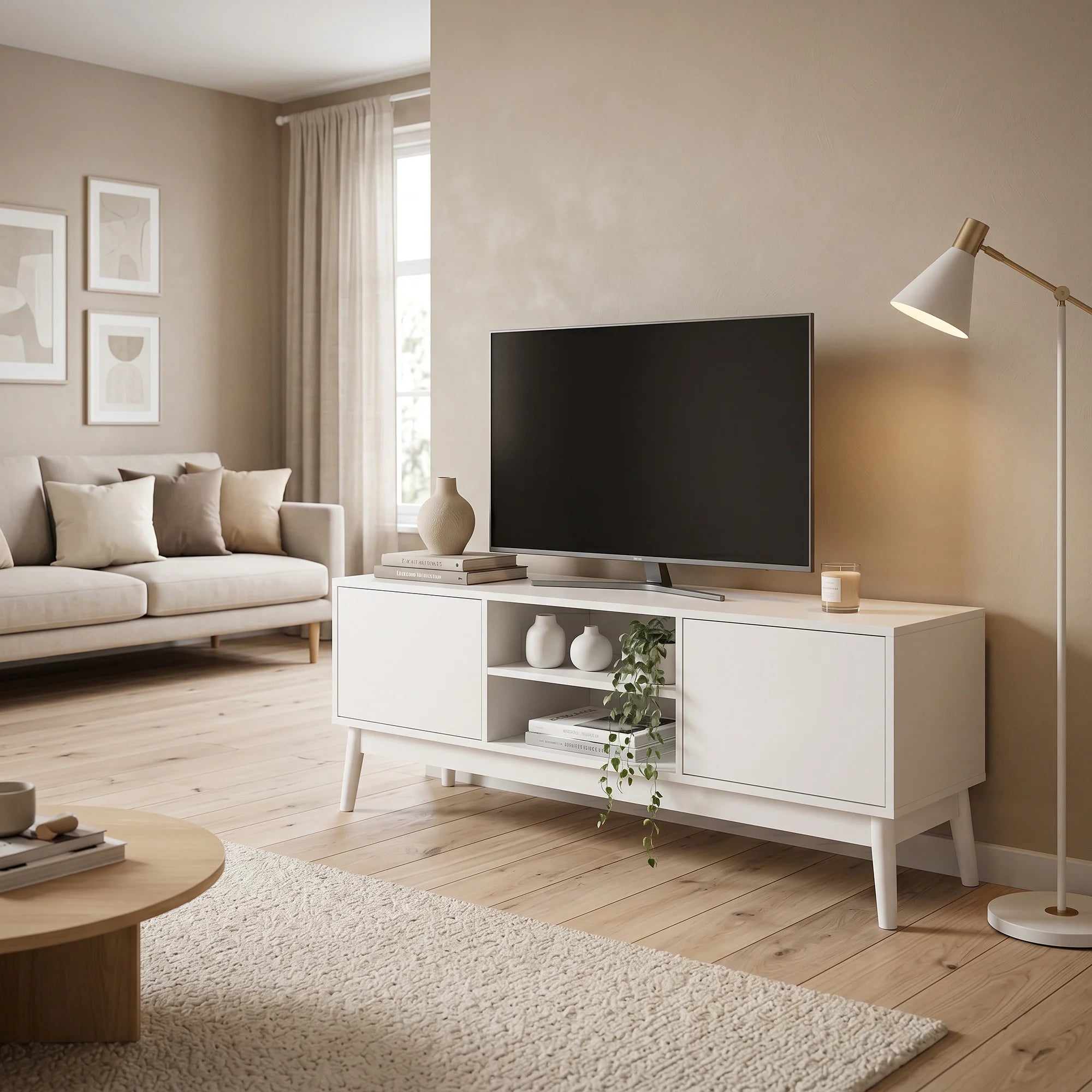 Bacopa - Credenza porta tv moderna bianca con 2 ante