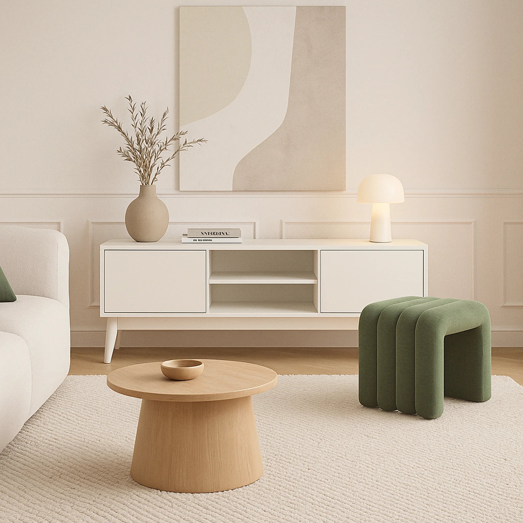 Bacopa - Credenza porta tv moderna bianca con 2 ante