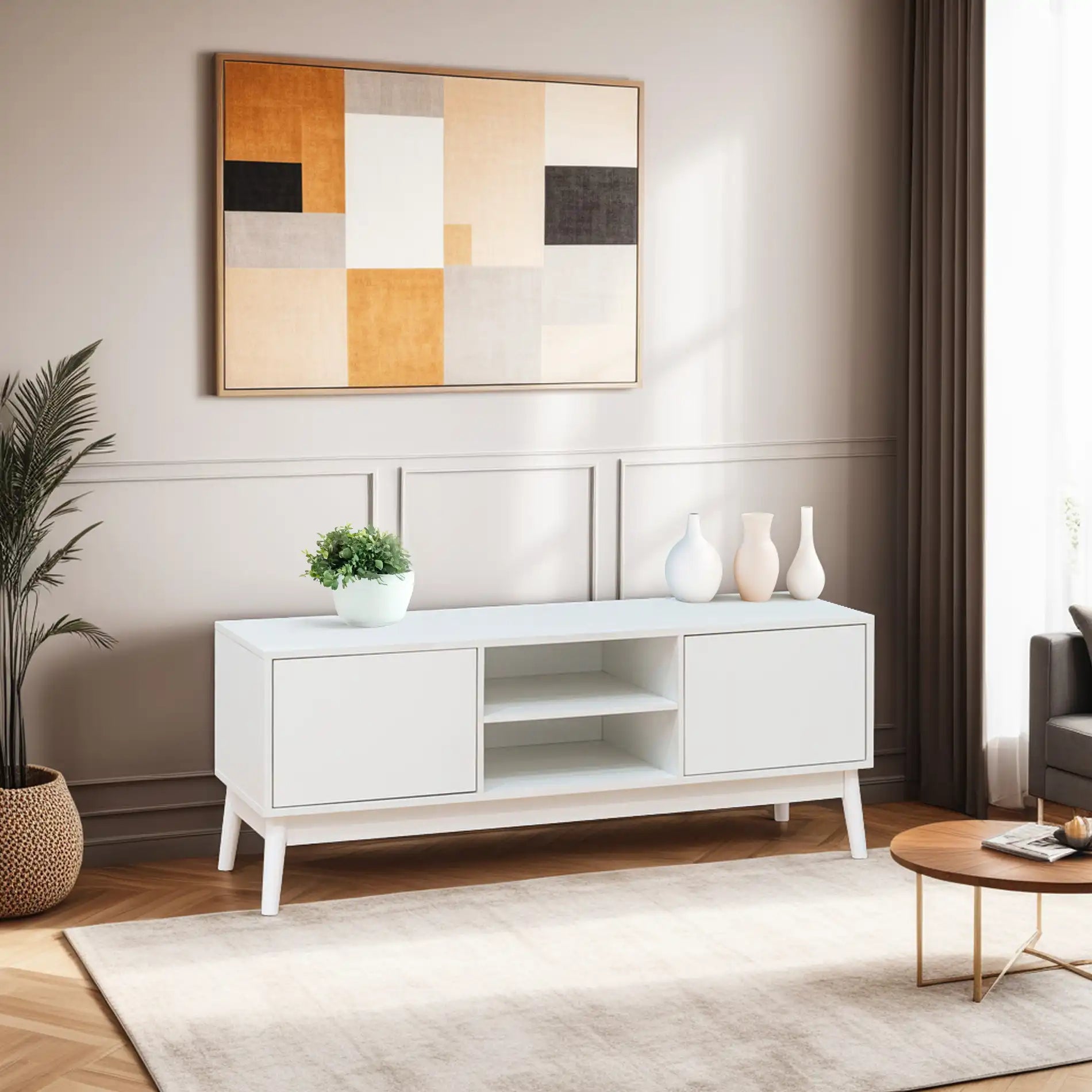Bacopa - Credenza porta tv moderna bianca con 2 ante