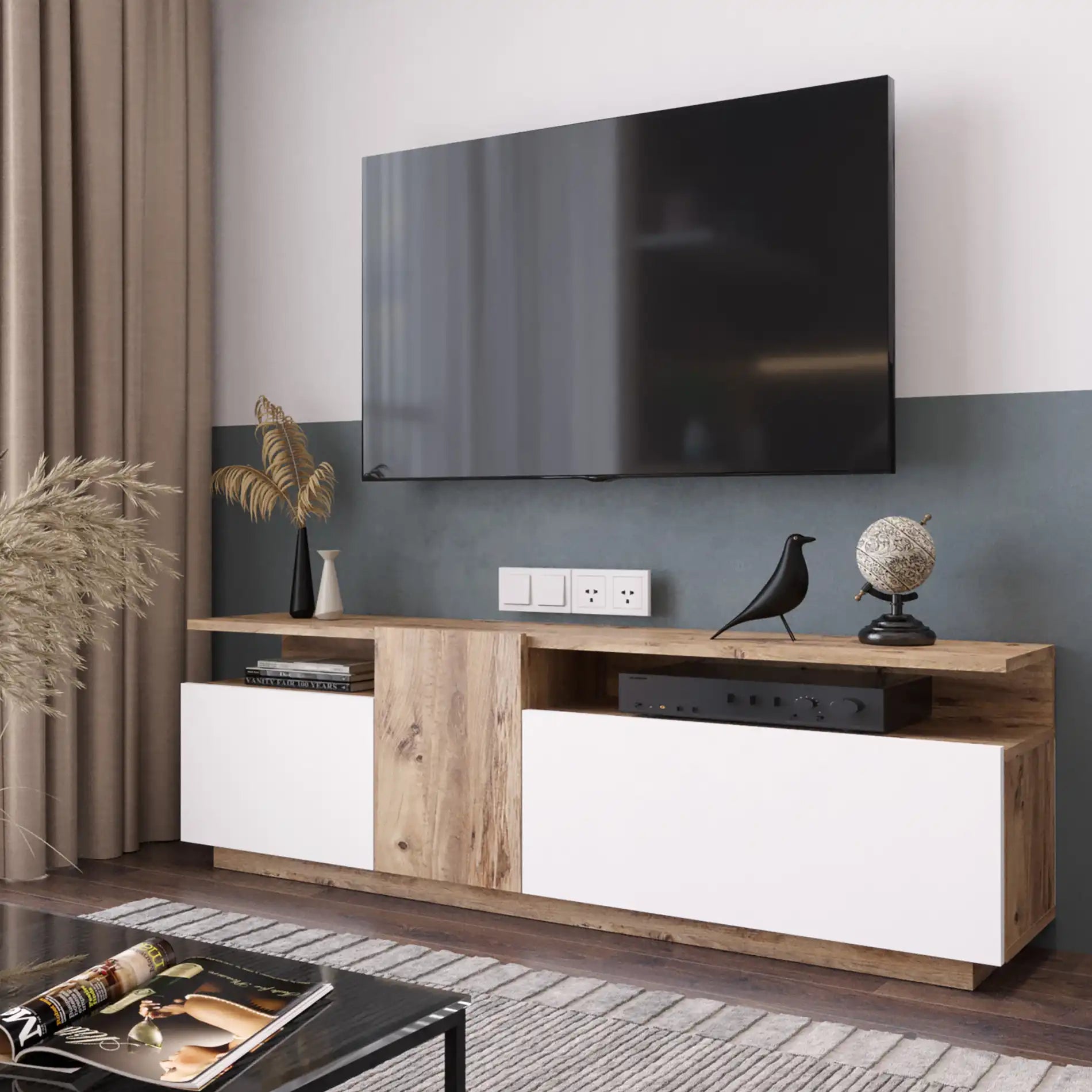 Nergis - Credenza porta tv bianca in stile moderno