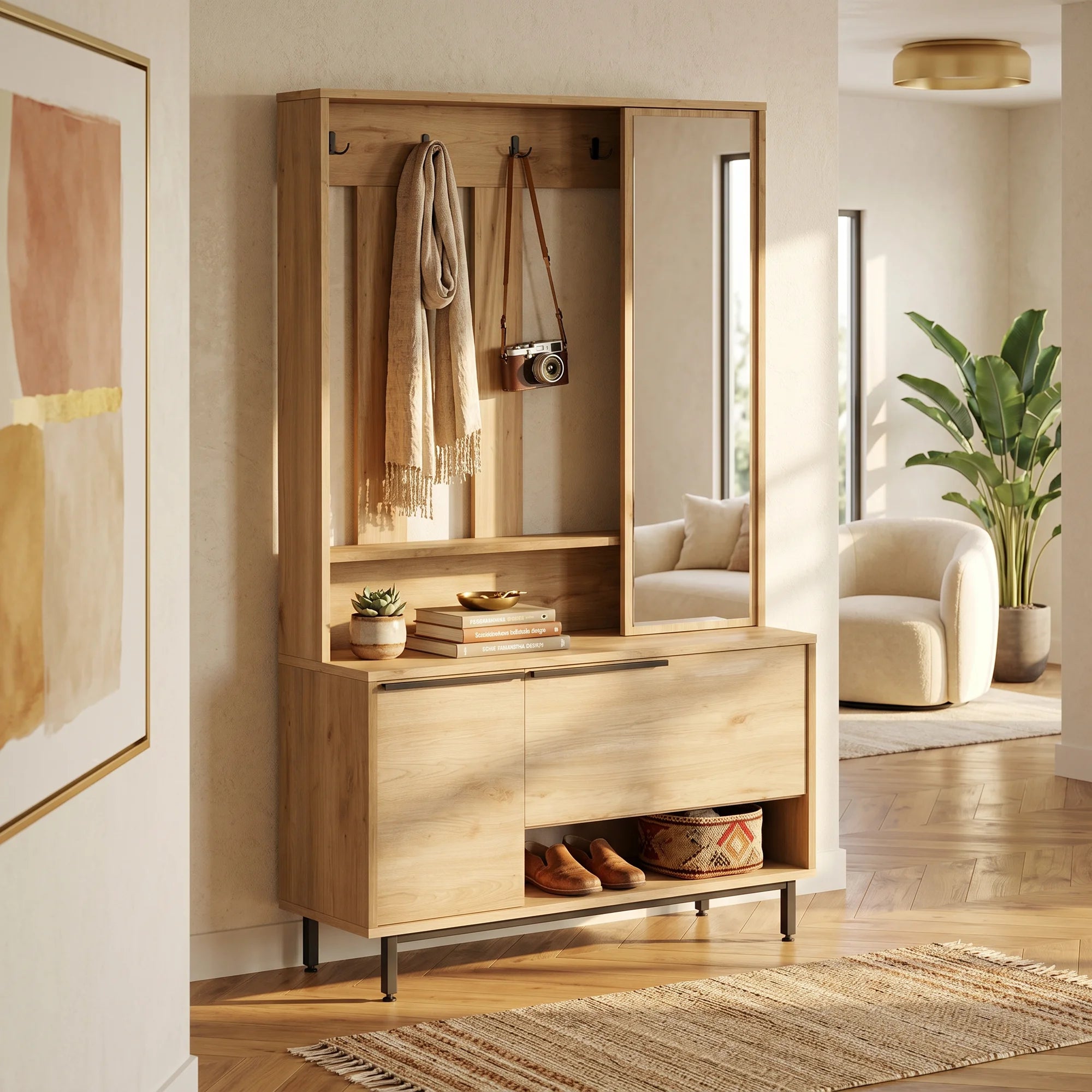 Giloy - Mueble de entrada moderno con perchero y espejo