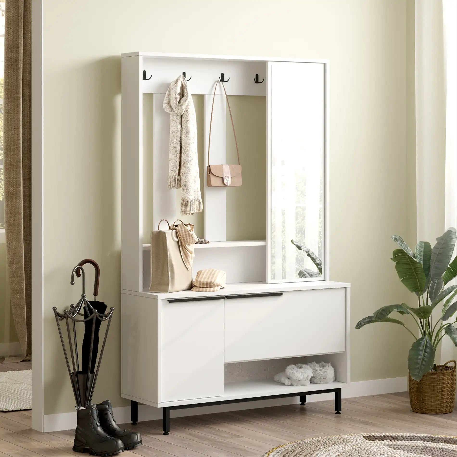 Mikan - White entryway wardrobe with mirror