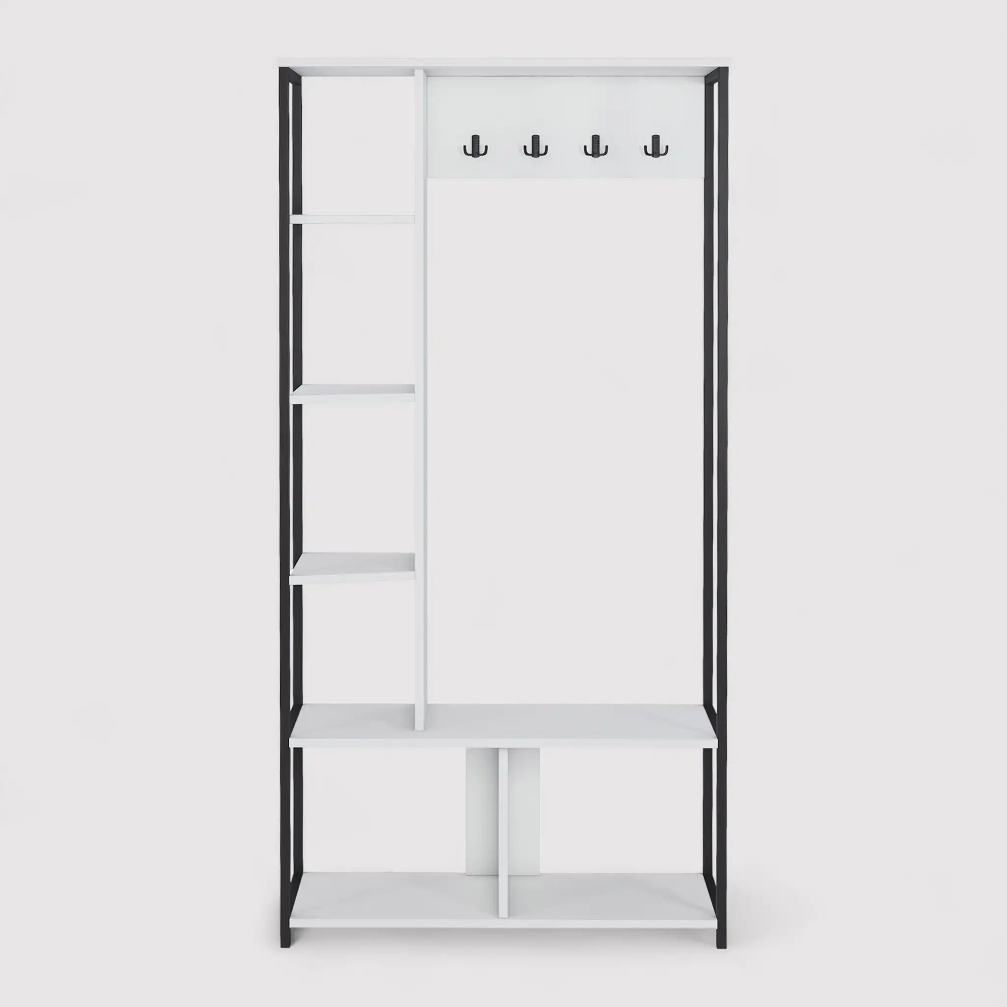 Caigua - White entryway coat rack with 5 shelves