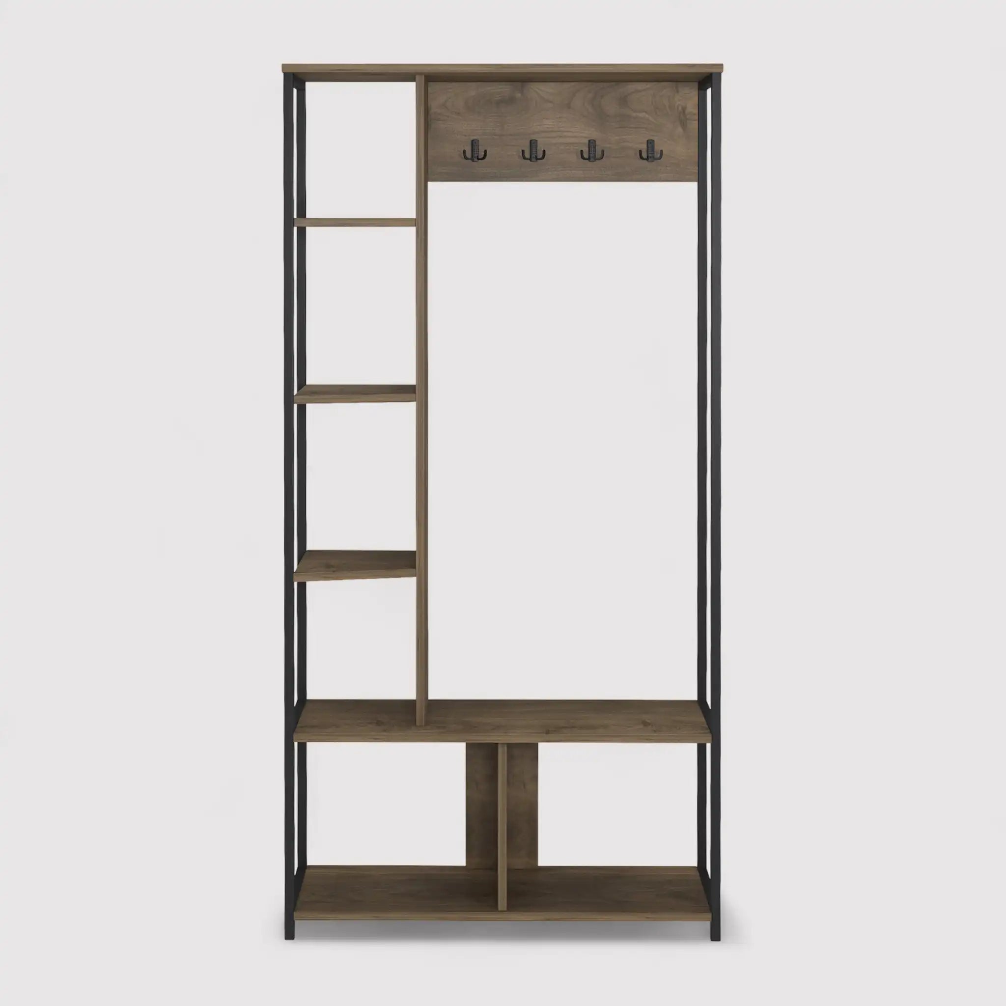 Moringa - Freistehender Garderobenständer in dunkelbraun mit 5 Regalen