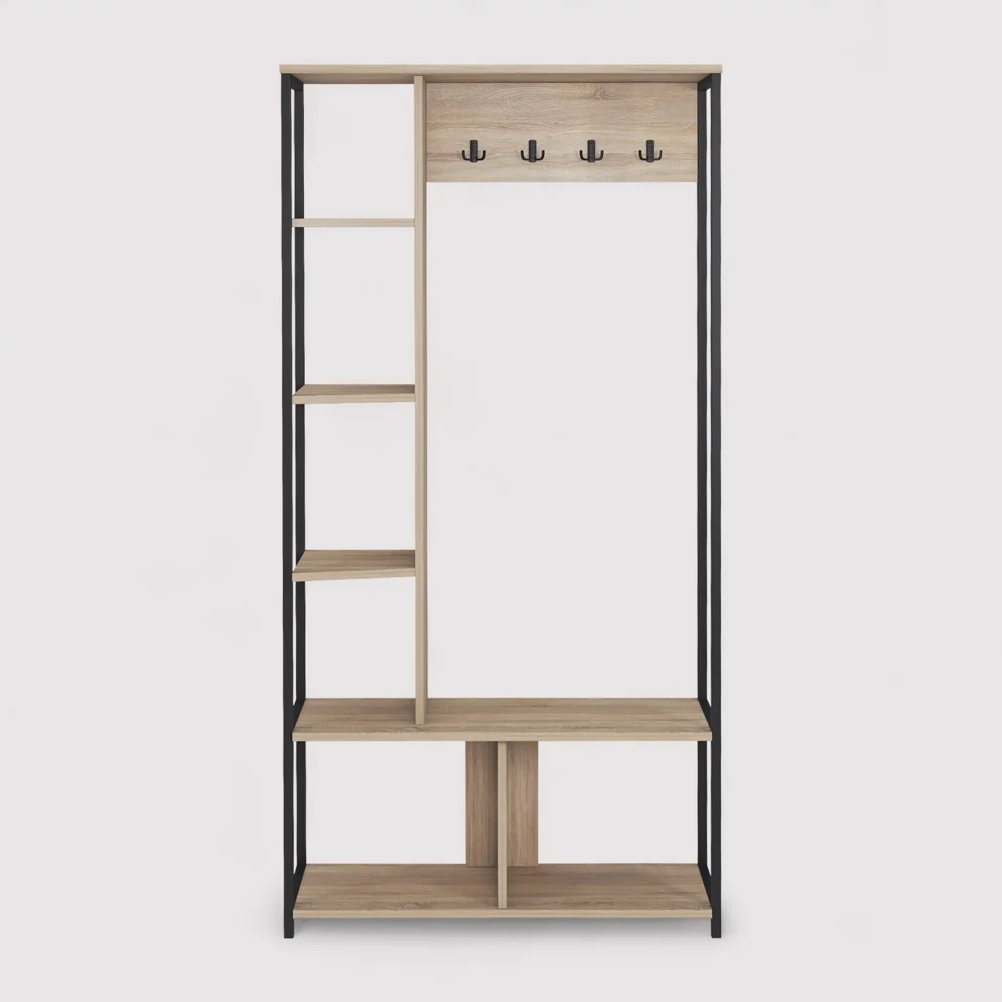 Olearia - Porte-manteau avec range-chaussures marron clair avec 5 étagères