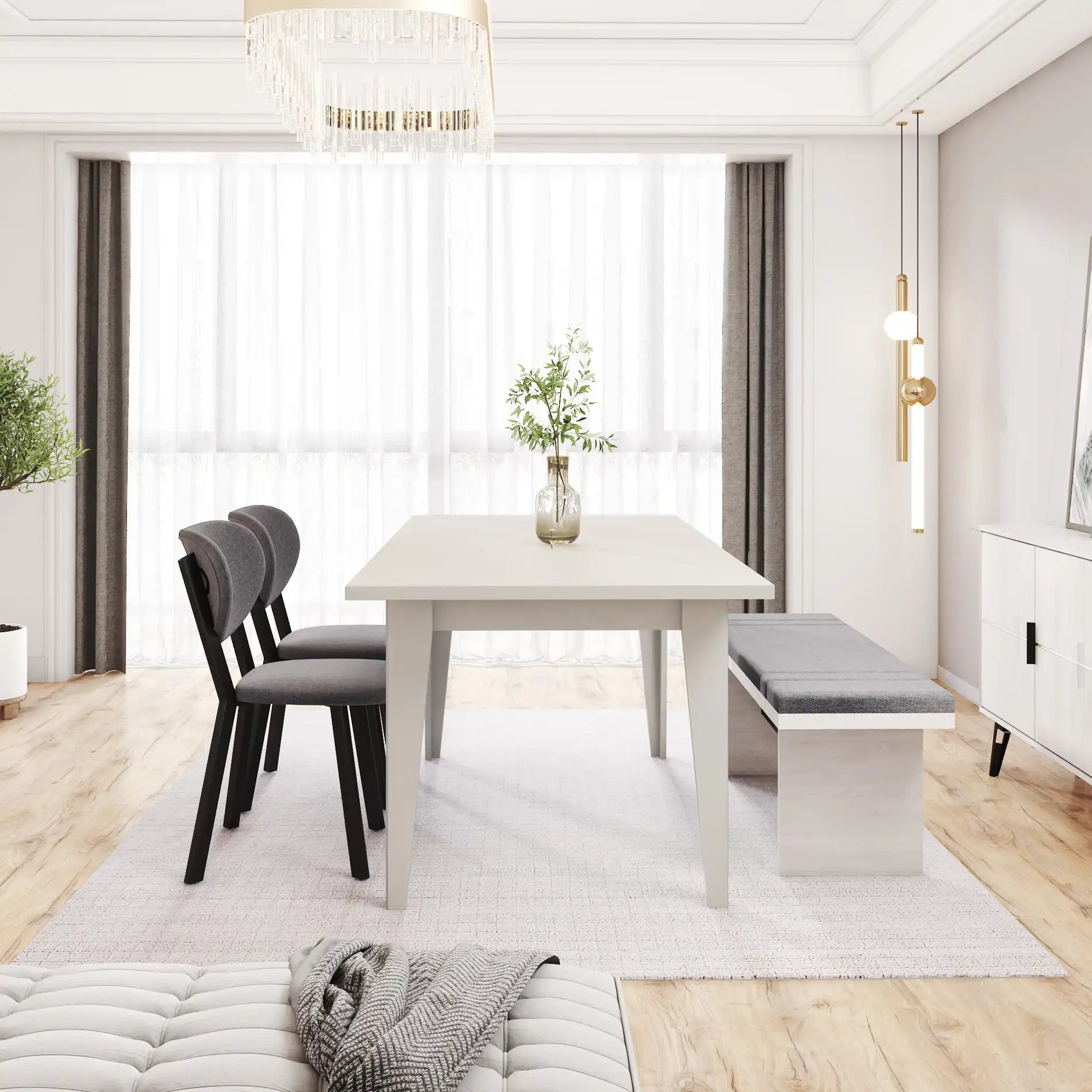 Araca - Table à manger extensible blanche pour cuisine ou salon