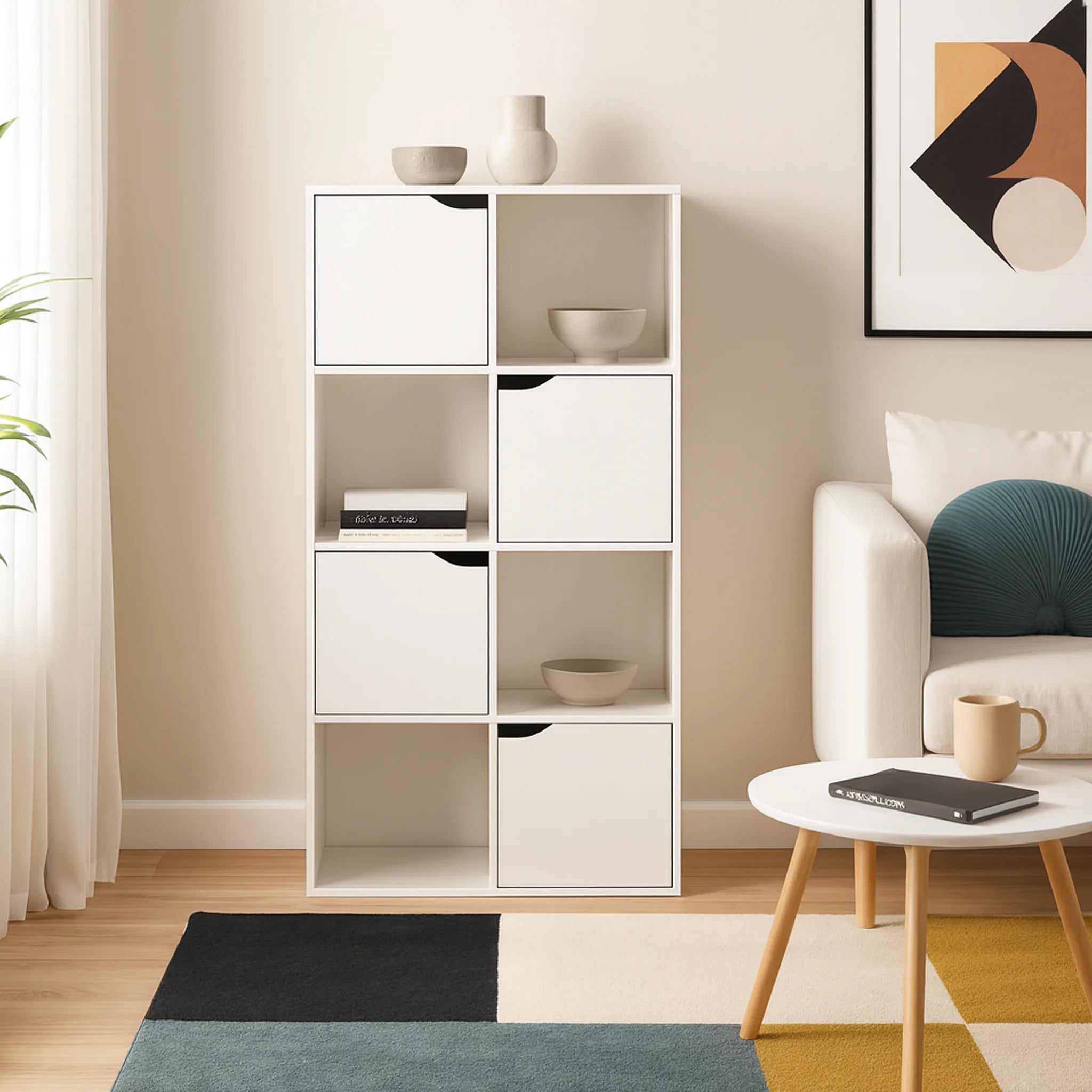 Lissan - Libreria bianca moderna con 8 scomparti