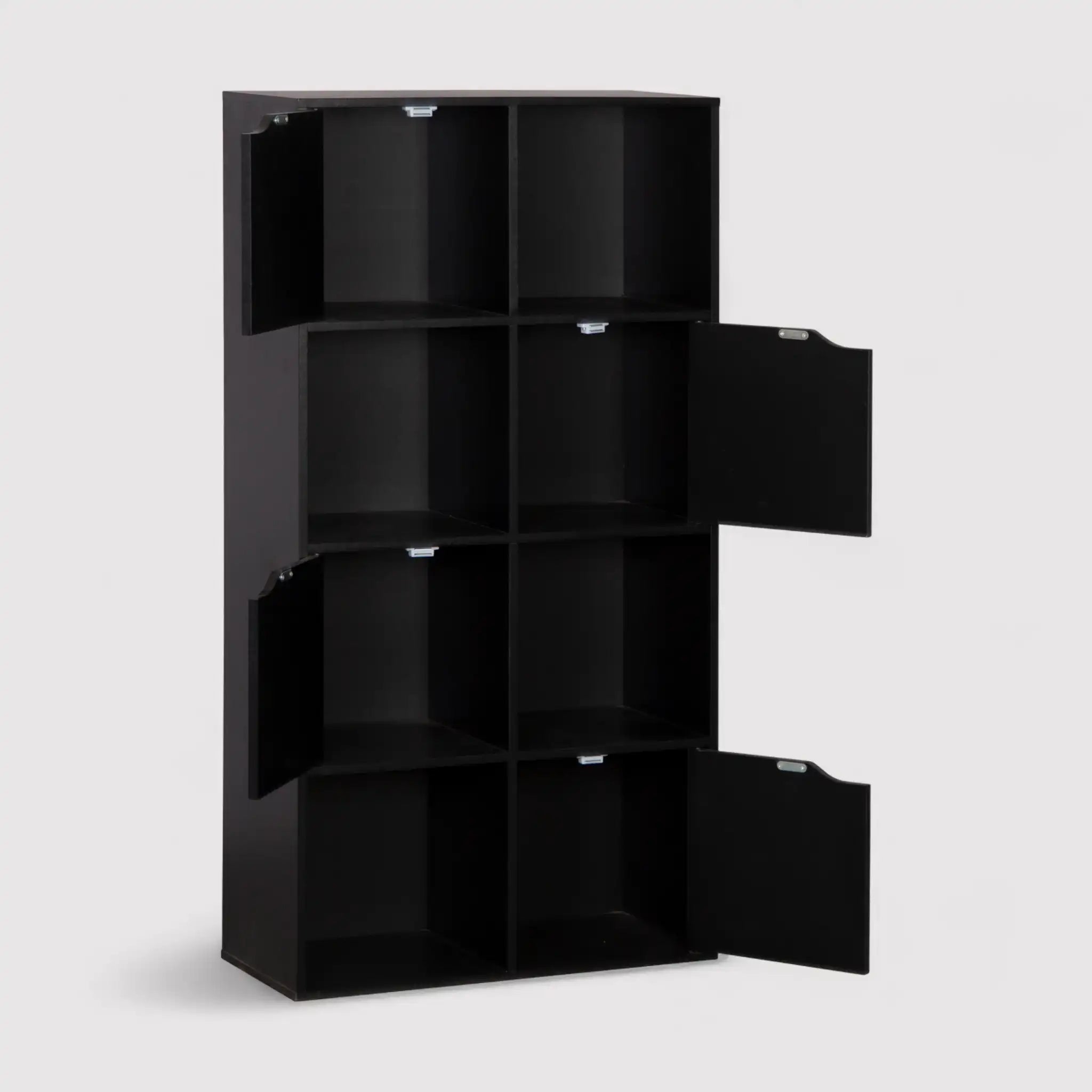 Rofia - Libreria compatta nera con 4 ripiani e 8 scomparti