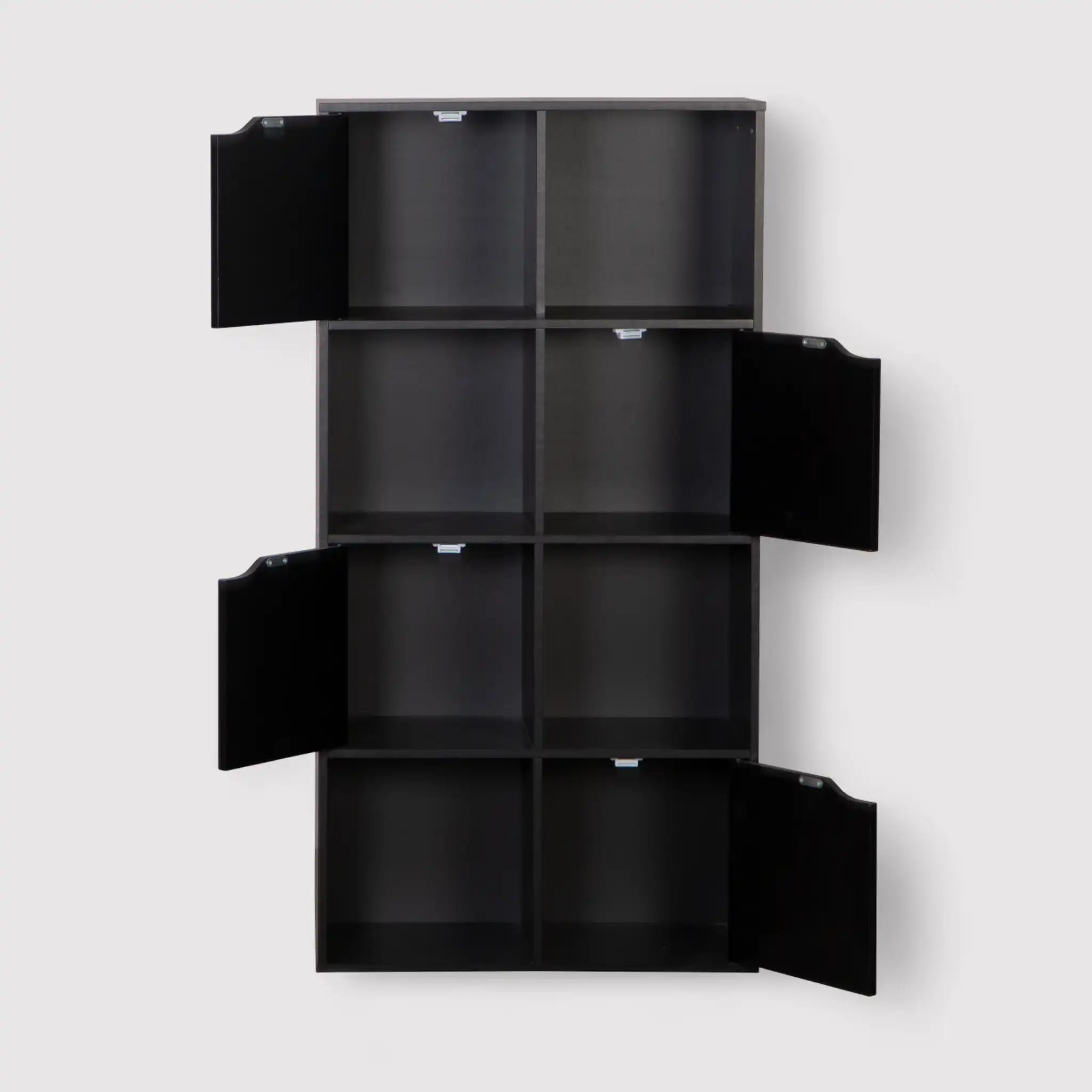 Rofia - Libreria compatta nera con 4 ripiani e 8 scomparti