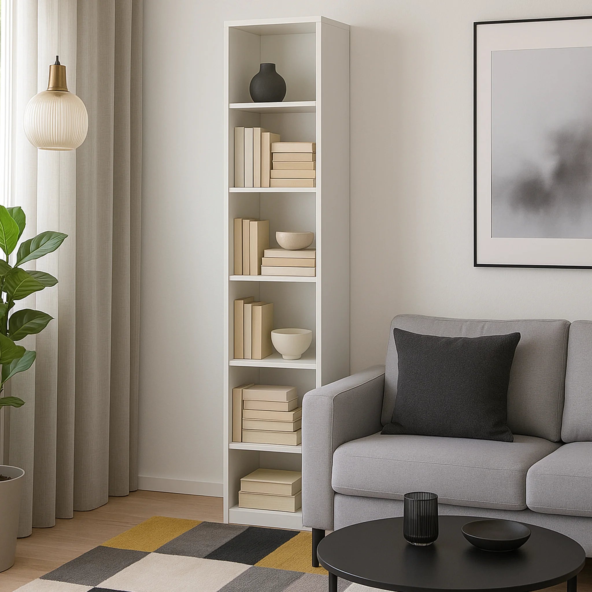 Akras - Libreria alta e stretta bianca con 10 ripiani