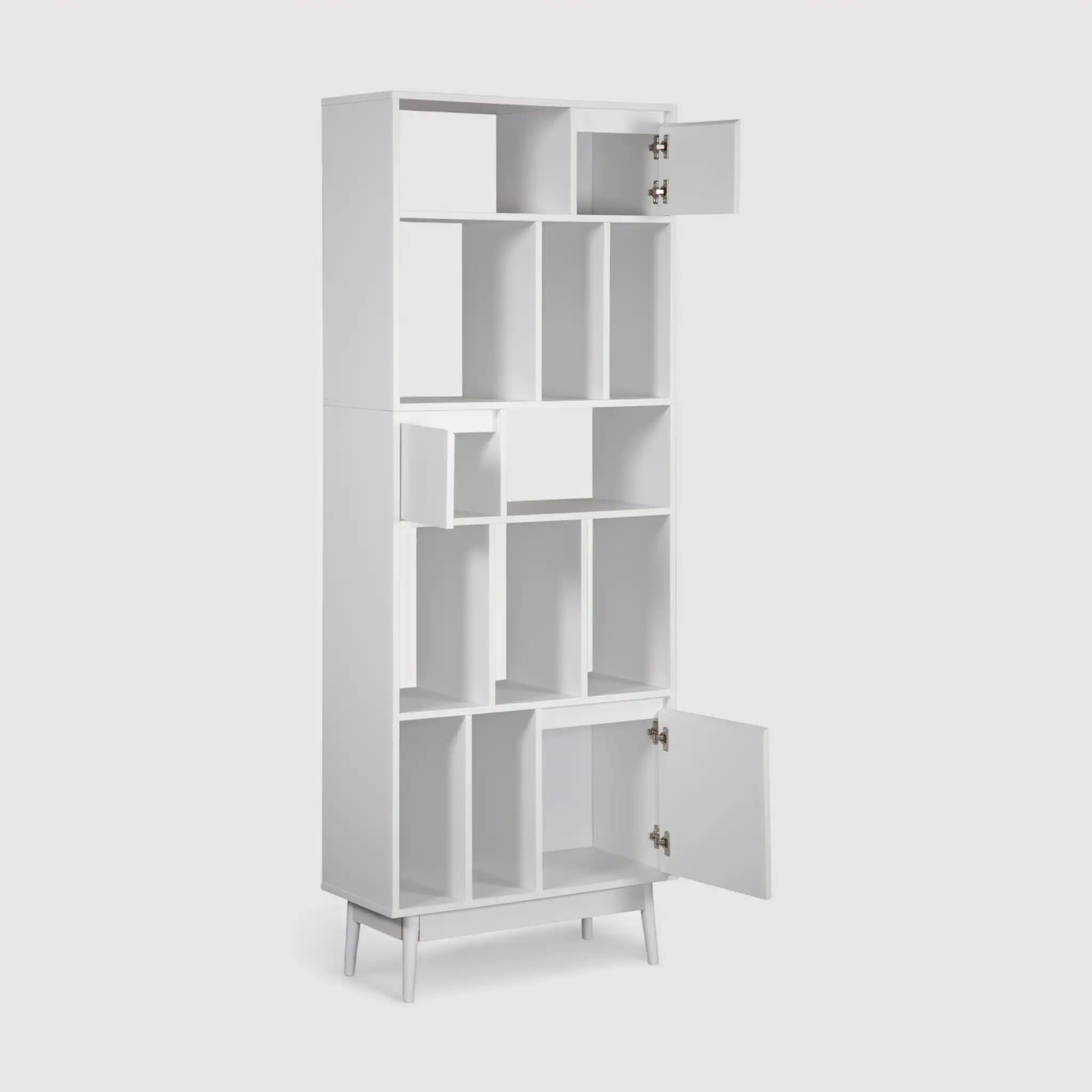 Mawar - Libreria design alta bianca con 5 ripiani e 13 vani