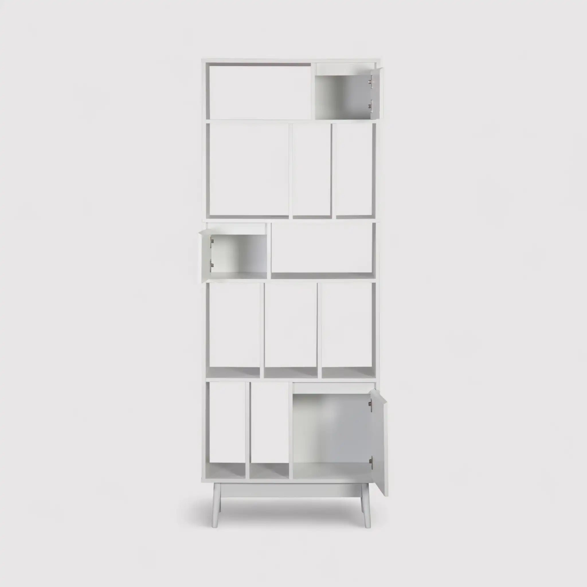 Mawar - Libreria design alta bianca con 5 ripiani e 13 vani
