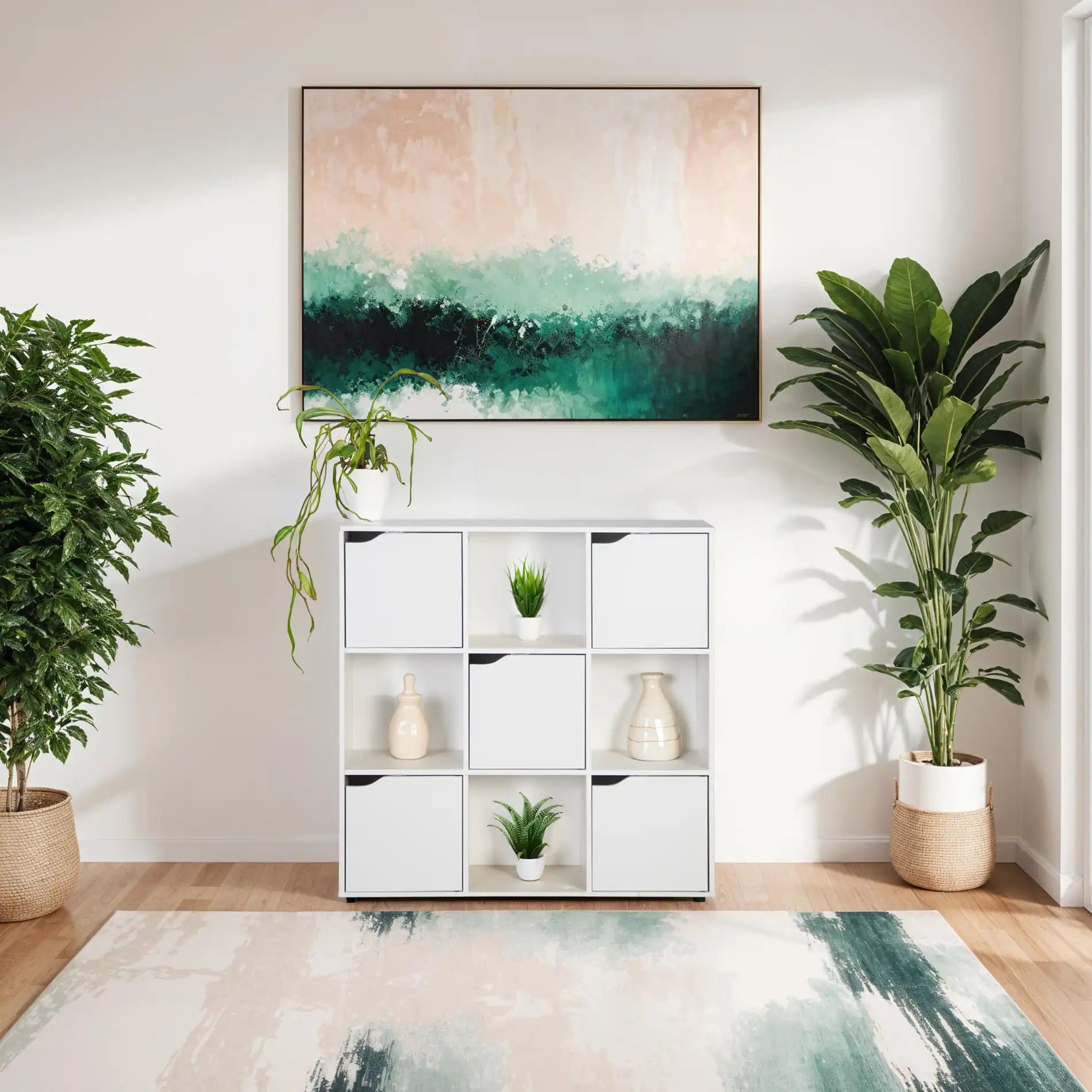 Vesparia - Libreria quadrata bianca da terra con 9 vani