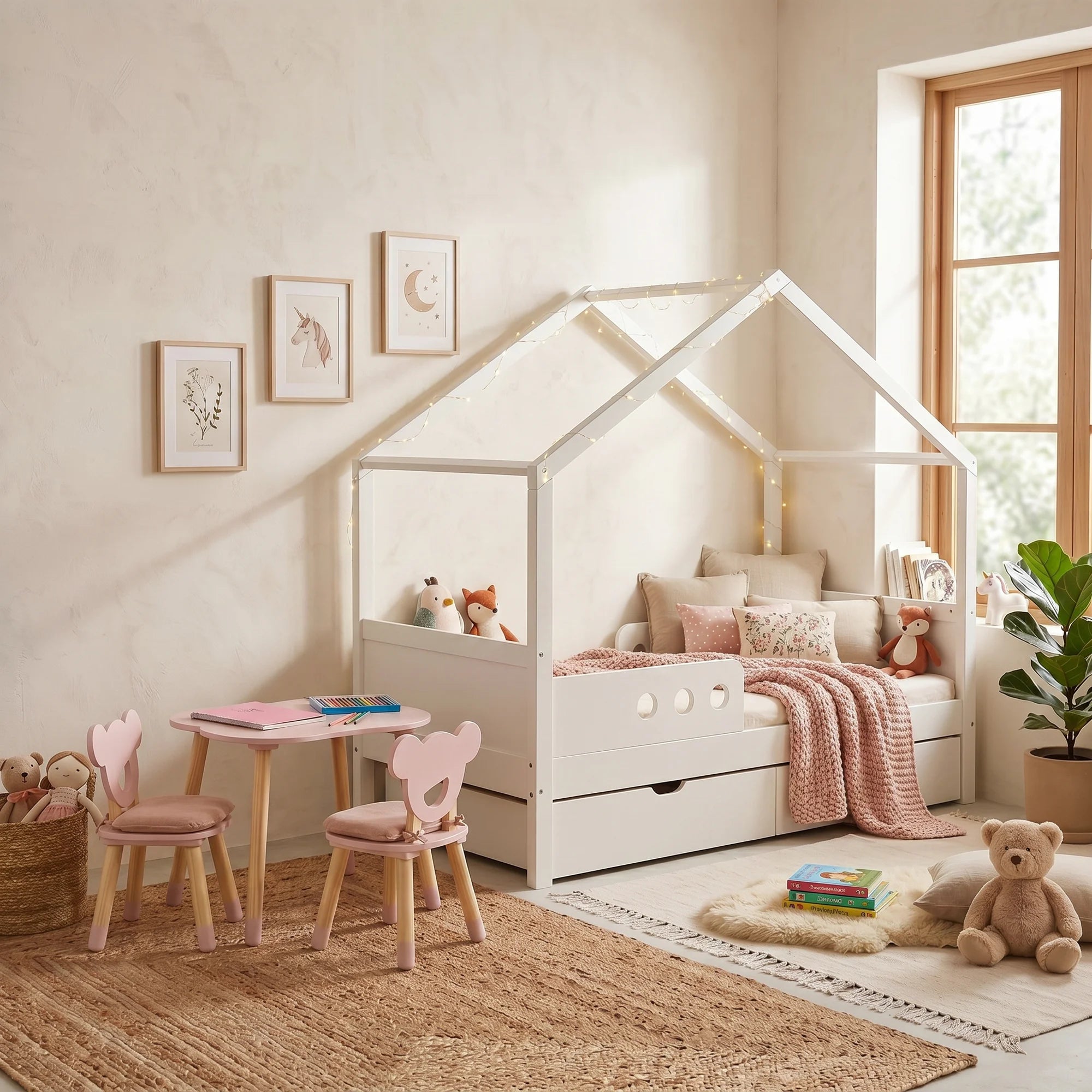 Rihan - Letto montessoriano per bambini con 2 cassetti
