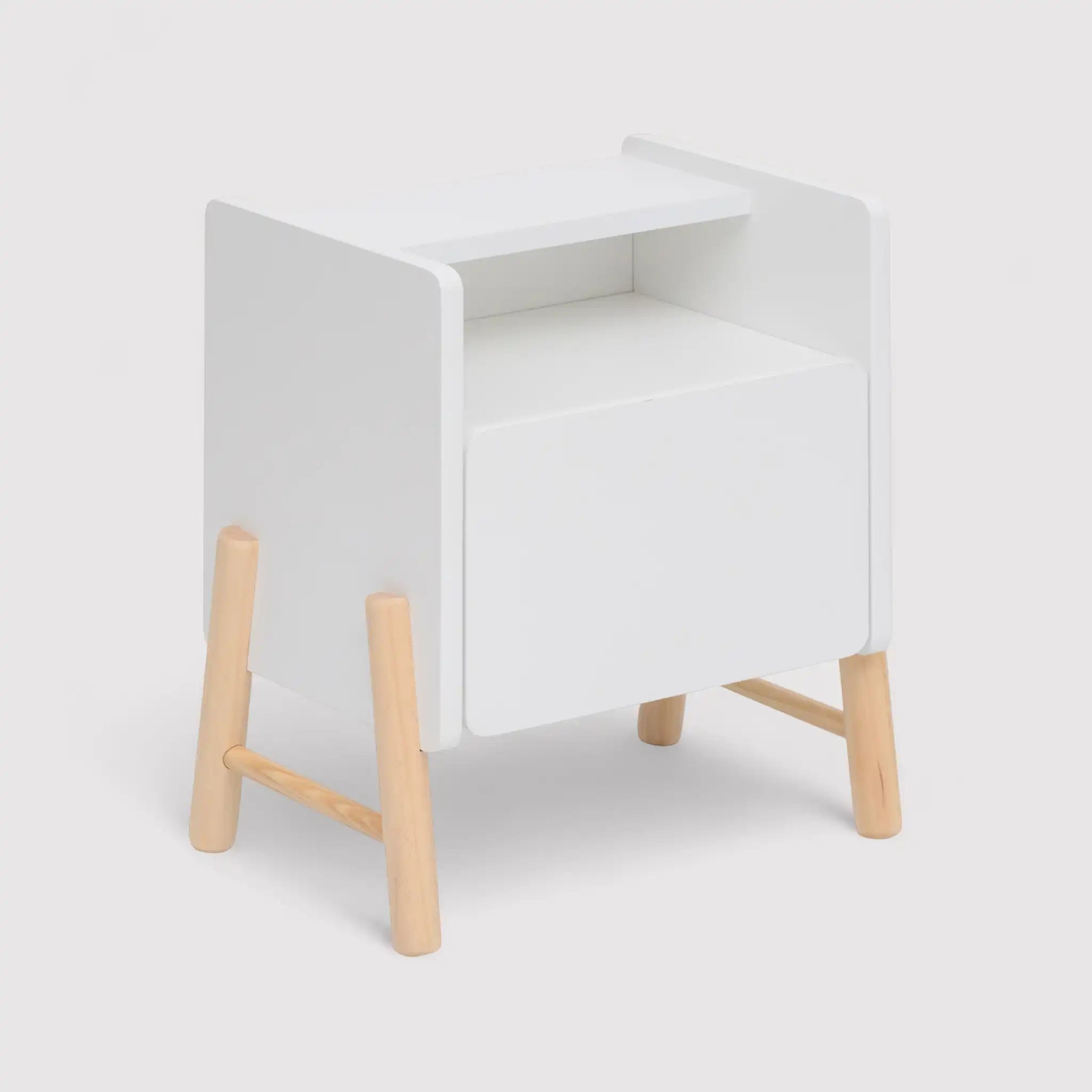 Kelen - Comodino bianco per bambini con 2 ripiani e 1 cassetto